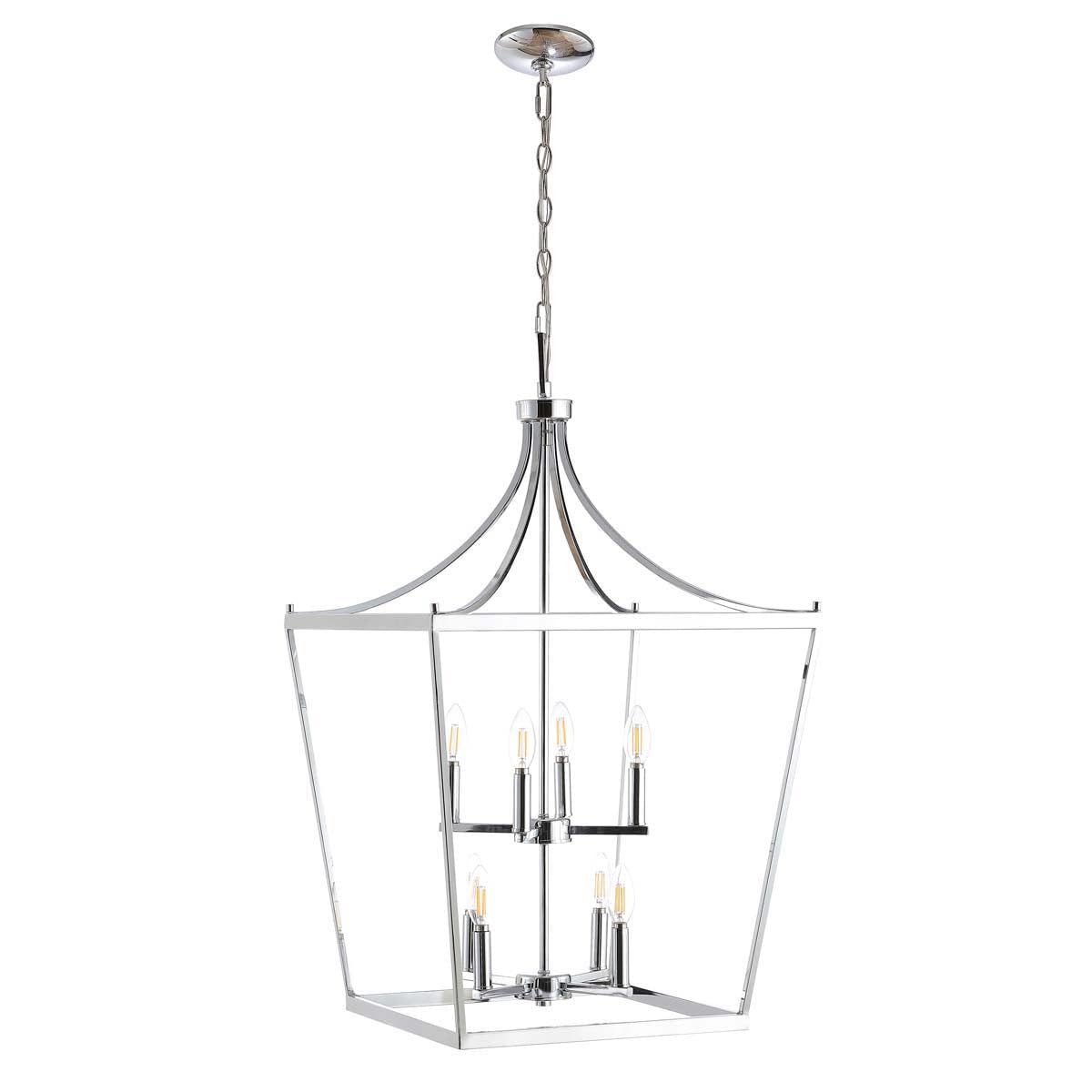 SAFAVIEH PND4092B Vallor Chrome 8-Light LED Pendant Light Fixture with Bulbs Included - Perfect for Dining Room, Kitchen Island & Modern Home Decor