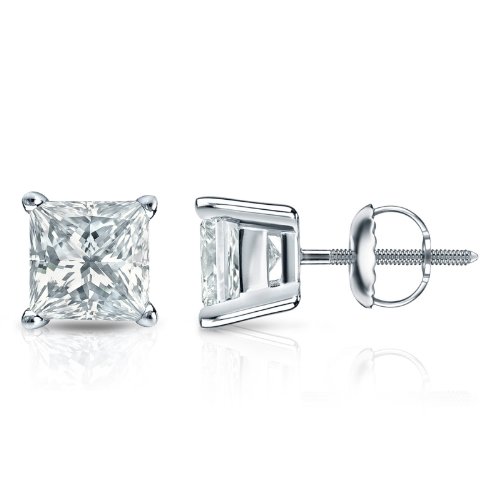14K White Gold Princess Cut Diamond Stud Earrings (0.15ct, H-I Color, SI2 Clarity) - Screw Back for Secure Fit - Perfect for Weddings, Anniversaries & Special Occasions