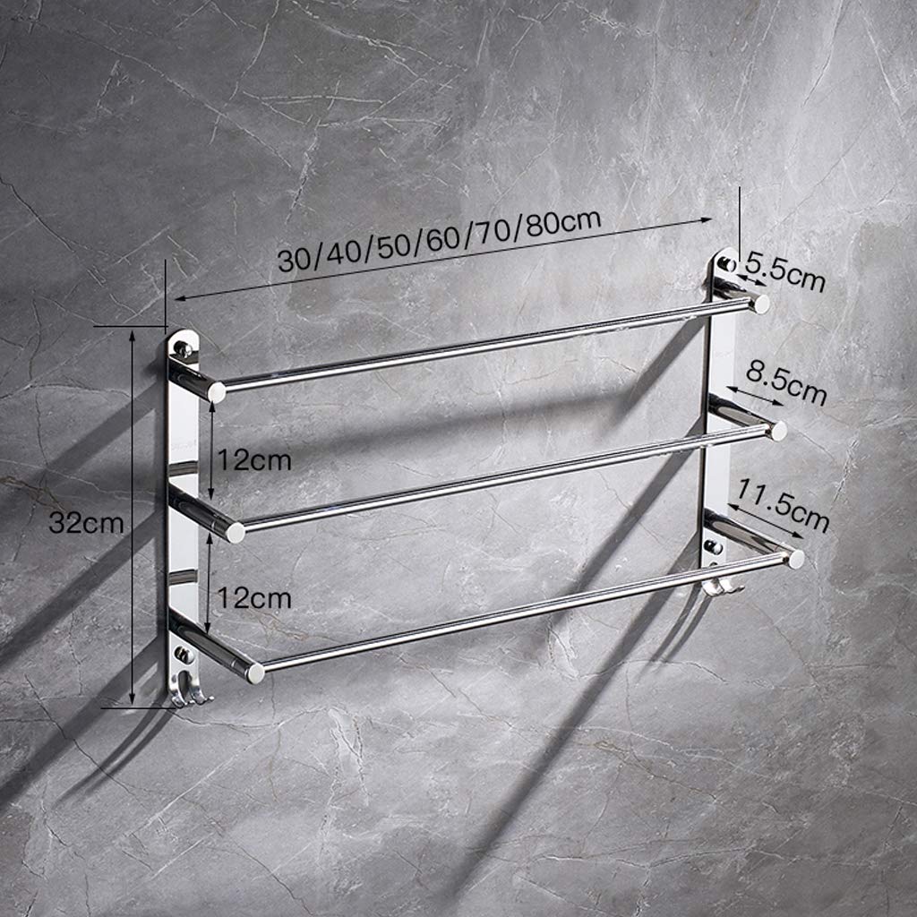 3-Tier Wall Mounted Stainless Steel Bathroom Towel Rack - Polished Chrome Towel Holder for Kitchen & Bathroom - Space Saving Storage Solution for Hand Towels, Washcloths and Bath Accessories