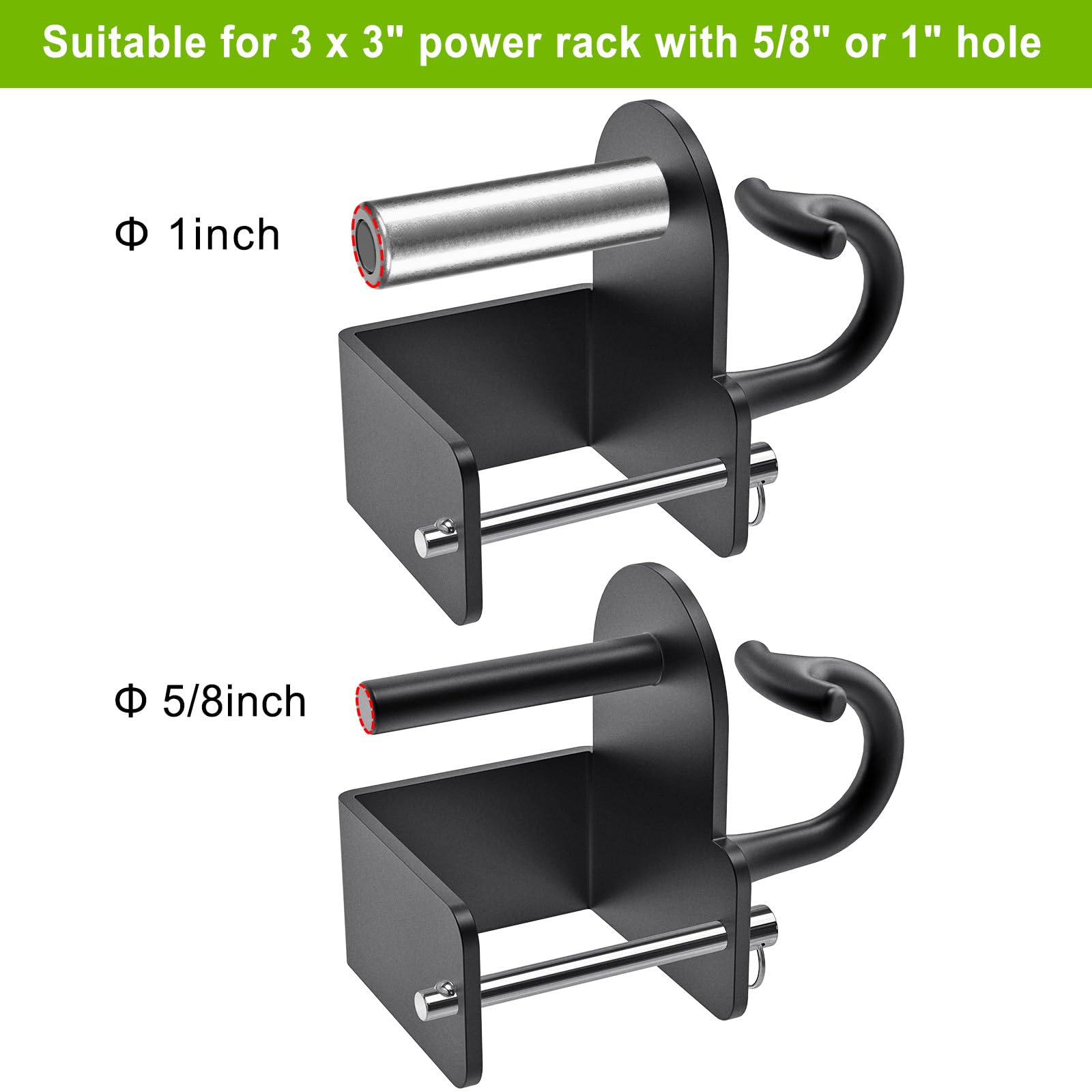 Kipika Heavy Duty Power Cage Squat Rack Accessories - 2 Pack Gym Hooks for Resistance Bands, Compatible with 5/8