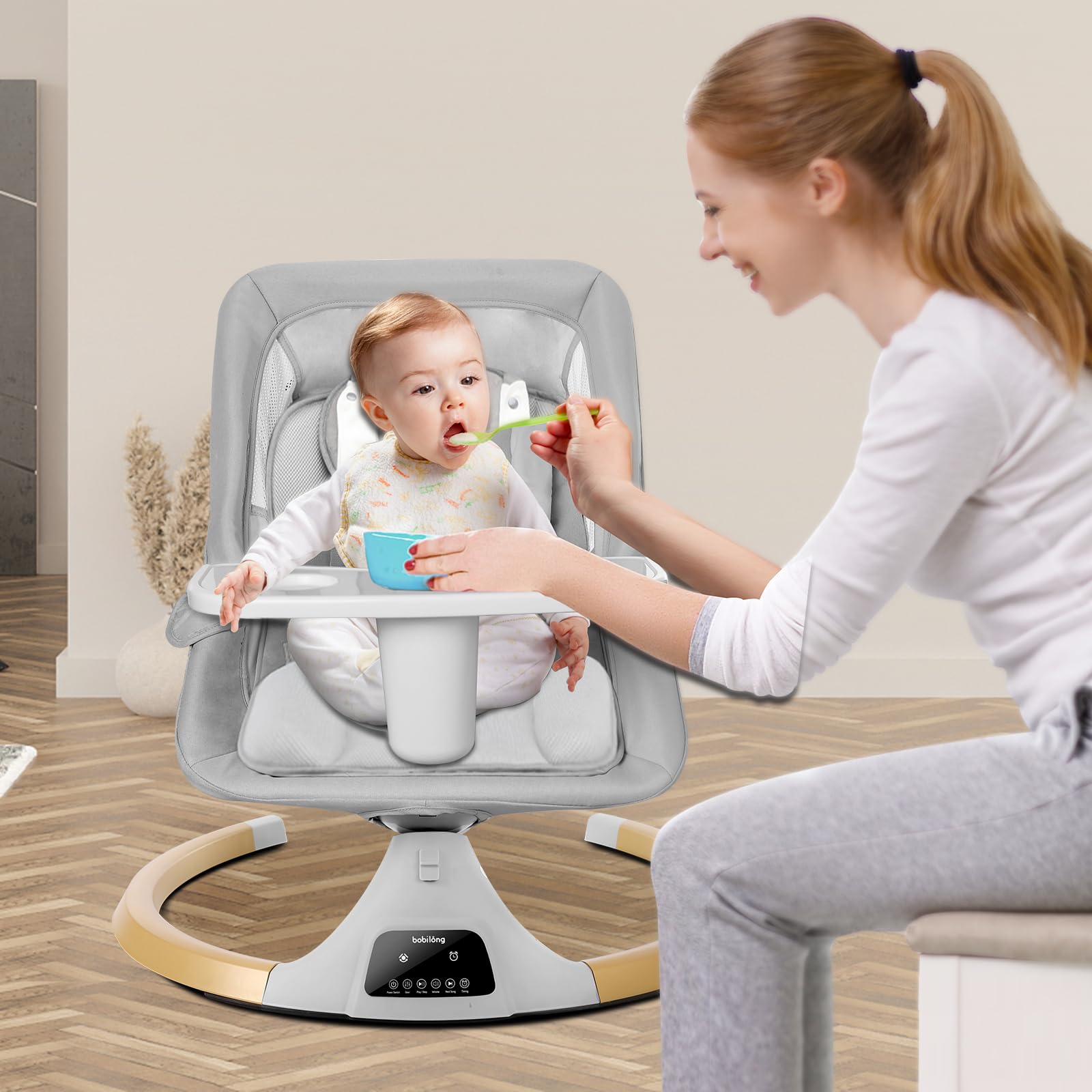 3-in-1 Baby Swing with Bluetooth & Remote Control - Infant to Toddler Rocker (0-24 Months) | Heavy Duty Base, 4 Speed Settings, Removable Tray | Perfect for Nursery, Daycare & Soothing Fussy Babies
