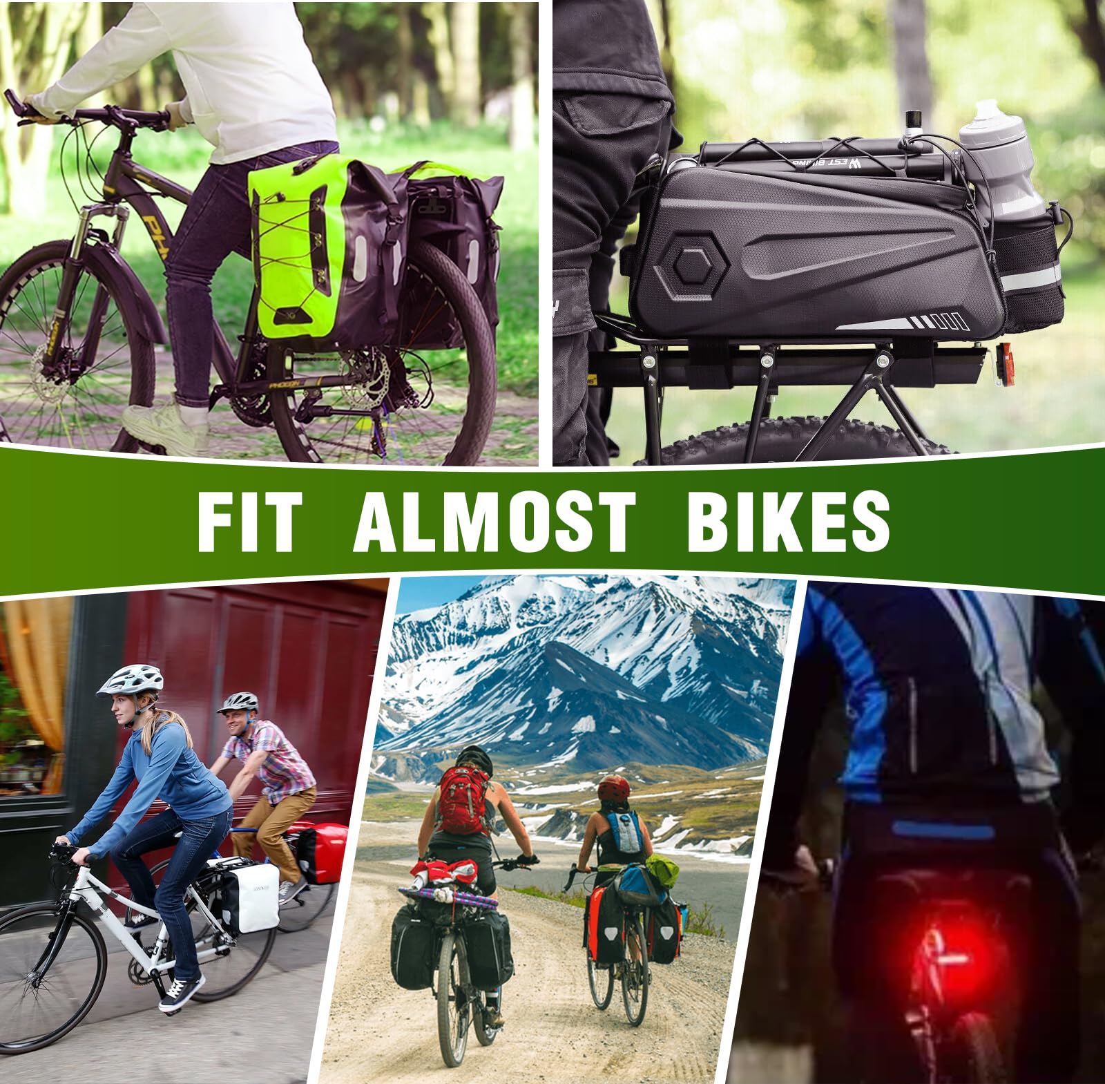 Heavy Duty Rear Bike Rack - Universal Adjustable Bicycle Cargo Carrier with 110-135Lb Capacity, Reflective Logo & Stand Footstock - Perfect for Commuting, Touring & Grocery Hauling