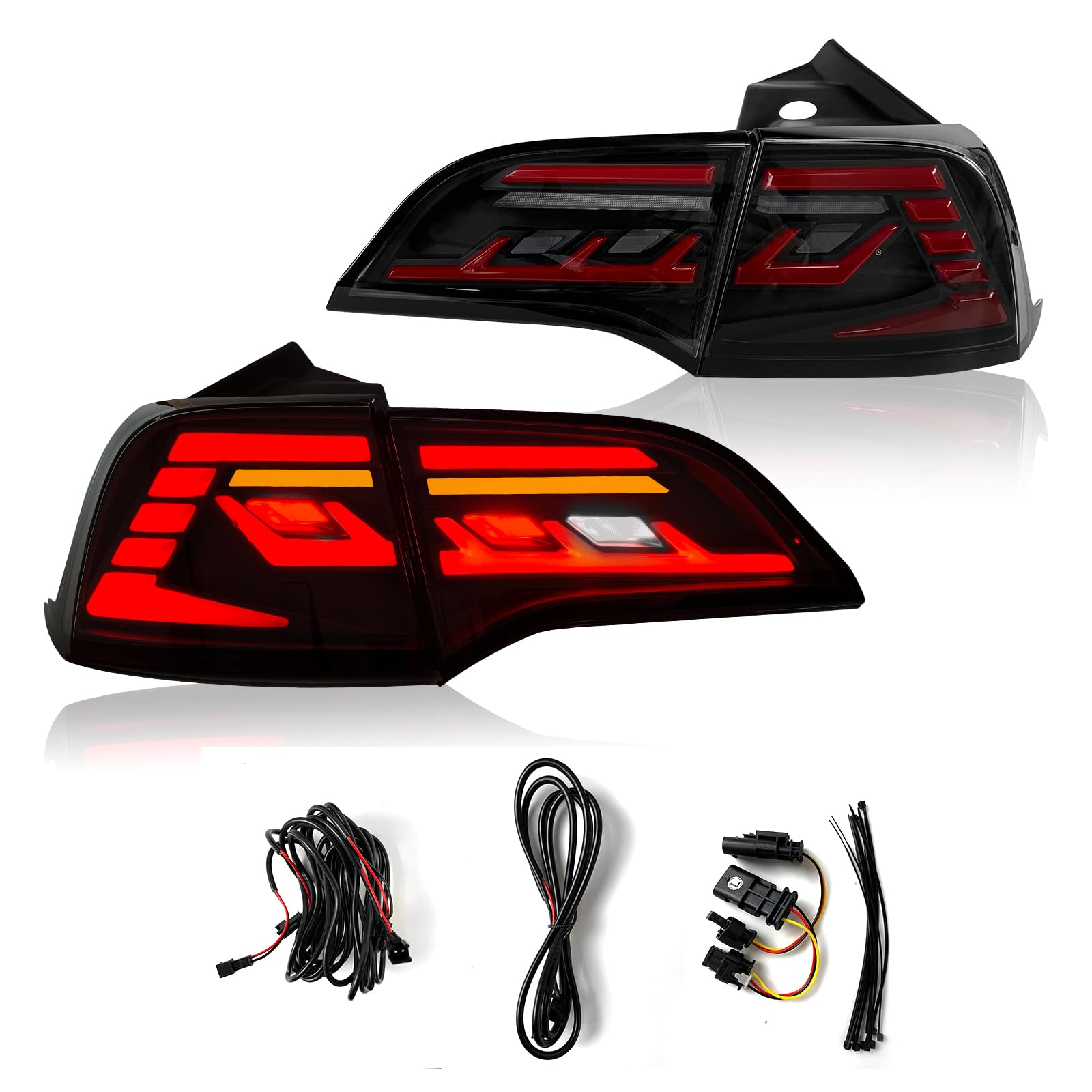Smoked LED Tail Lights for Tesla Model 3 & Model Y (2017-2021) - Sequential Turn Signal DRL Taillight Assembly Pair (Left & Right) - Upgrade Your Tesla's Style & Safety for Night Driving & Enhanced Visibility