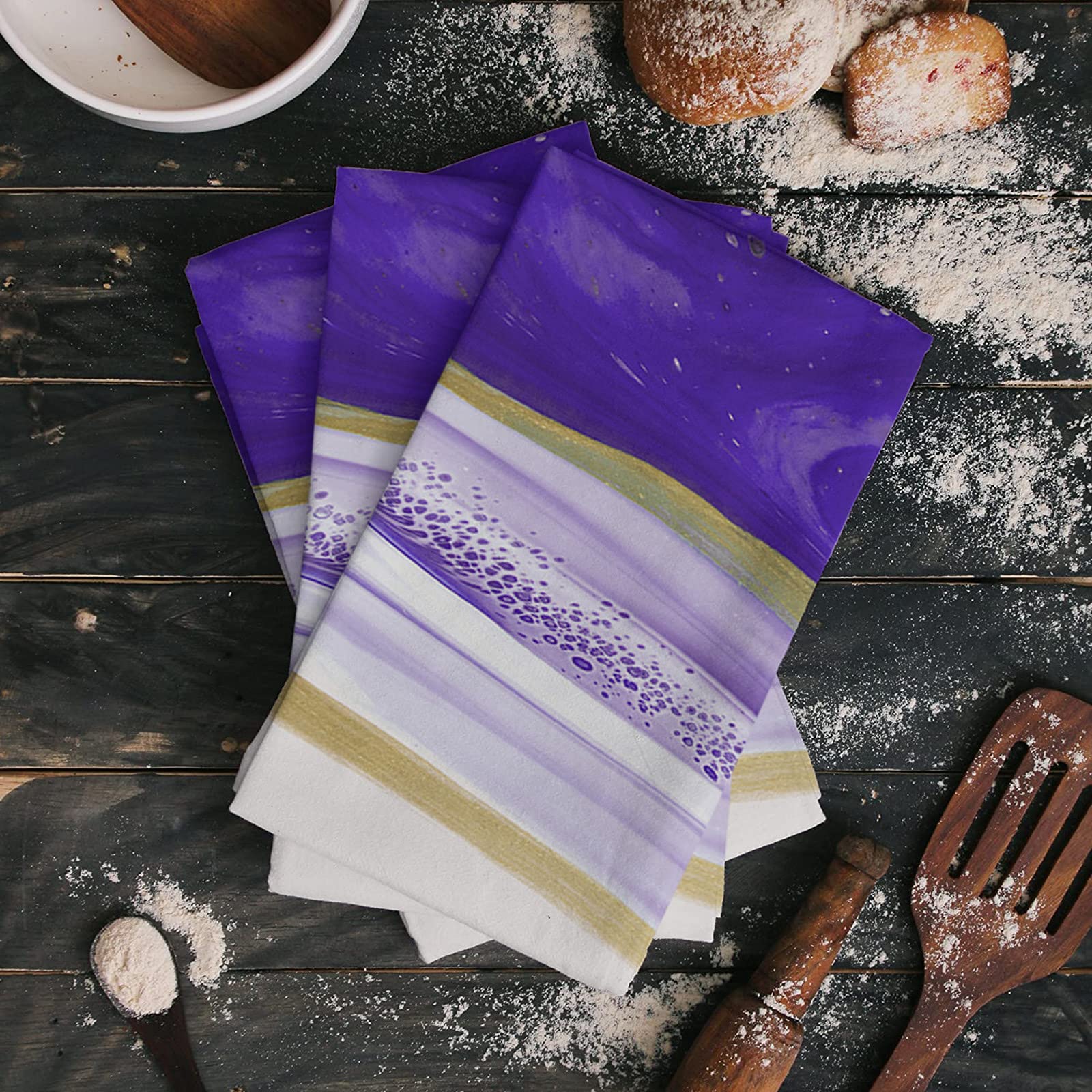 Premium 2-Pack Super Absorbent Microfiber Dish Towels - Ombre Purple Marble Gradient Pattern, Soft Kitchen & Bathroom Hand Towels for Cleaning, Dishes & Bar Use - Ideal for Drying, Wiping & Decorating