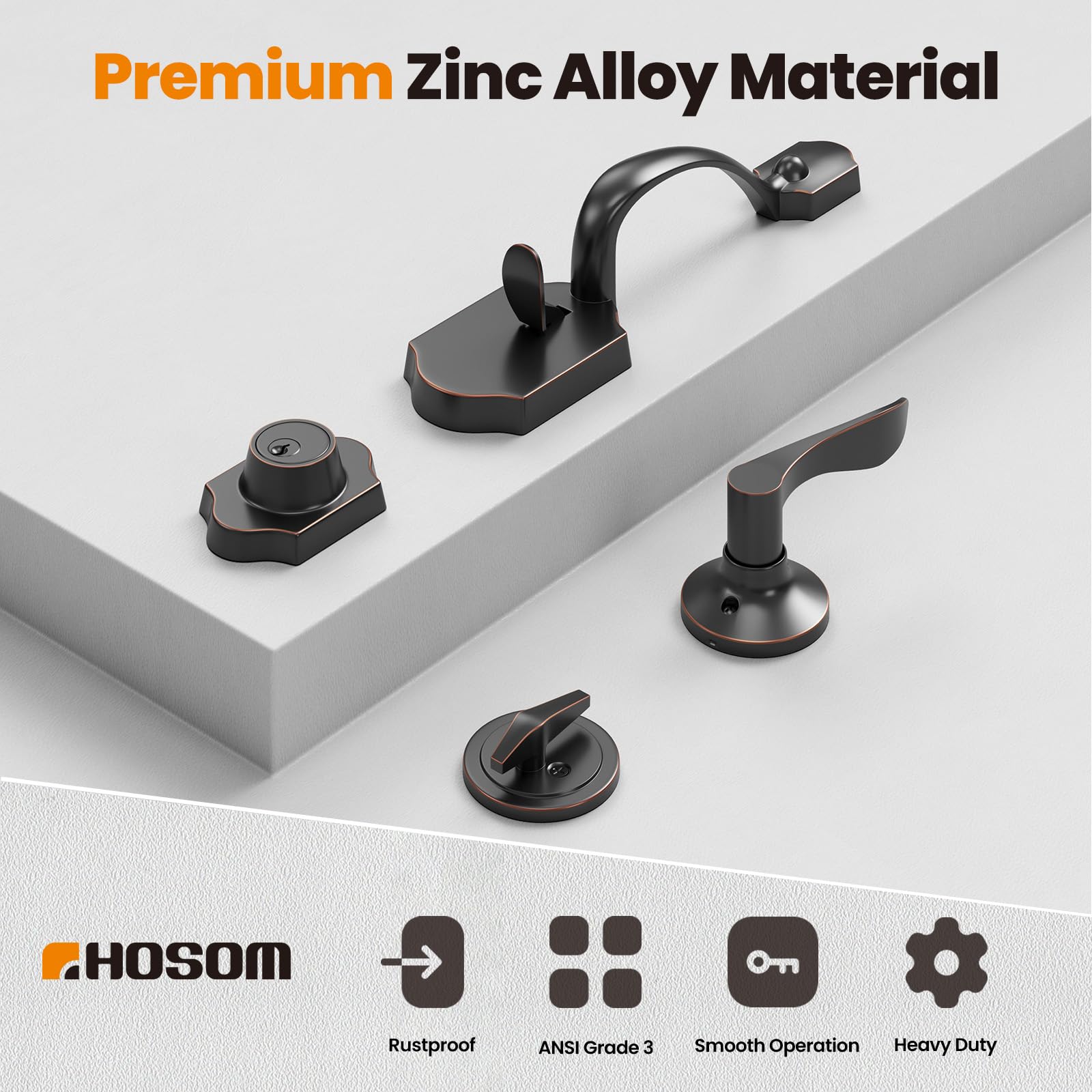 HOSOM Oil Rubbed Bronze Front Door Handle Set with Deadbolt - Single Cylinder Exterior Door Lock for Right & Left Handed Doors - Secure Entry for Homes, Offices & Apartments