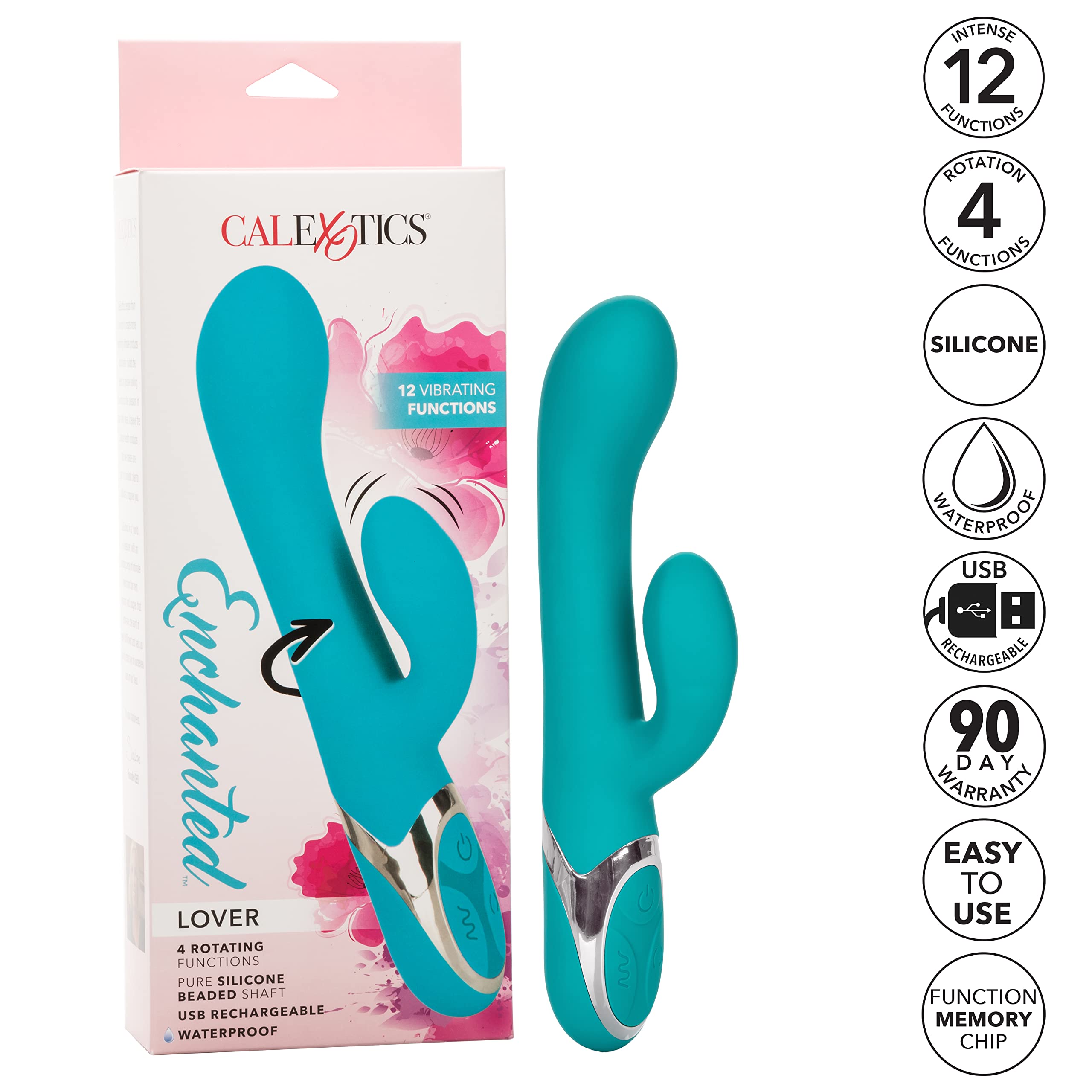 **CalExotics Enchanted Lover Massager - Waterproof Vibrator for Couples & Solo Play - G Spot & Clitoral Stimulation Rabbit Toy - Teal Blue - Perfect for Romantic Nights & Self-Care Moments**