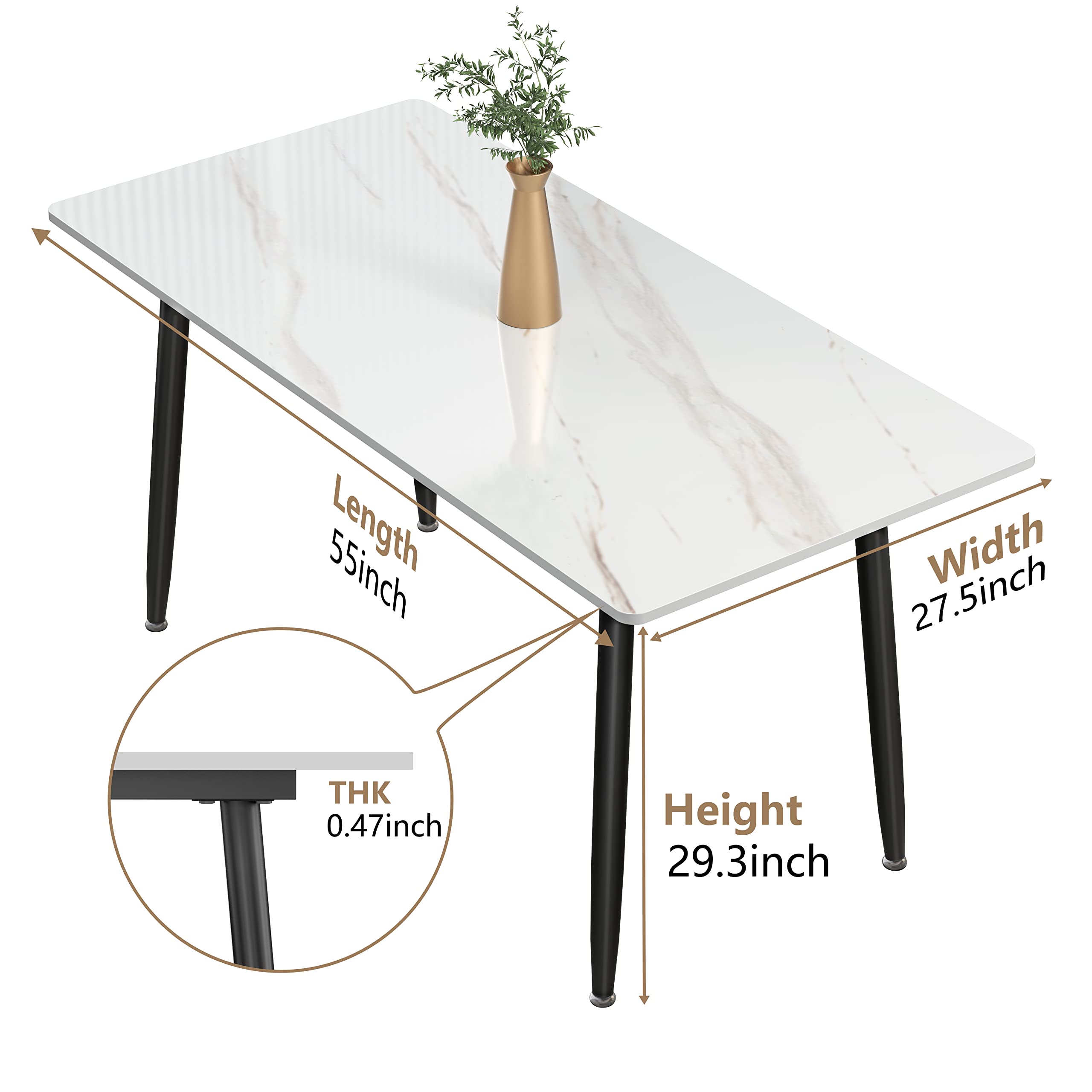 Modern Sintered Stone Dining Table with Metal Legs - Kitchen, Living Room, Dining Room & Office Table - Perfect for Family Gatherings, Dinner Parties & Workspace