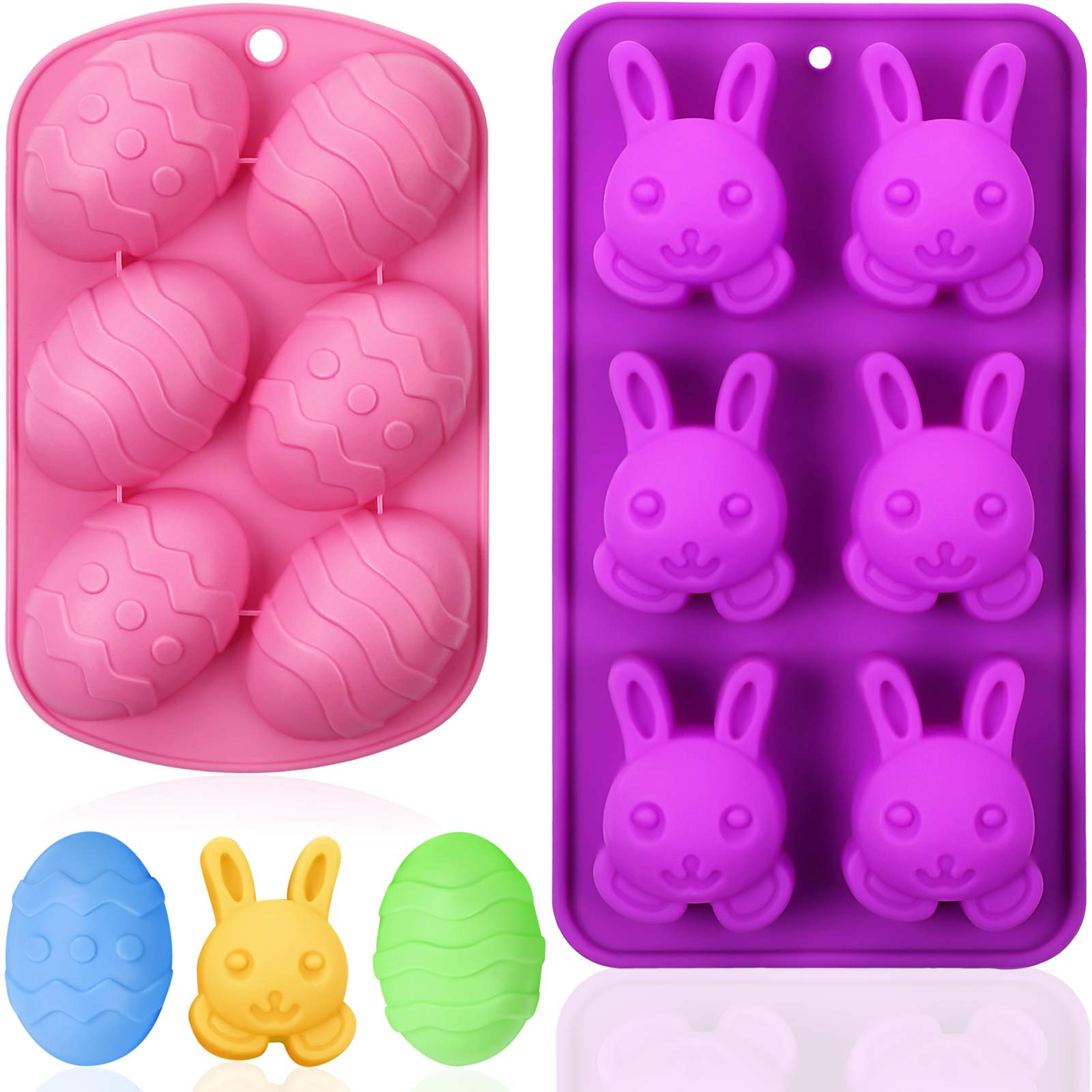 Geiserailie 2-Piece Easter Bunny Egg Shaped Silicone Molds for Chocolate, Candy, Cookies, Cakes, Jelly, Ice Cubes & Soap Making - Perfect for Easter Parties, DIY Desserts & Holiday Baking