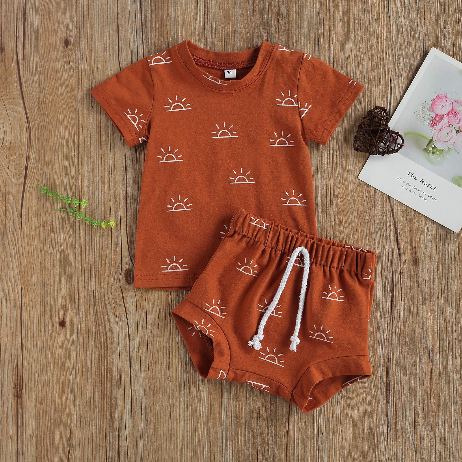 Toddler Boys Summer Outfit Set - 2 Piece Short Sleeve Sun Print T-Shirt & Shorts | Cute Baby Boy Clothes for Playtime, Beach & Outdoor Activities