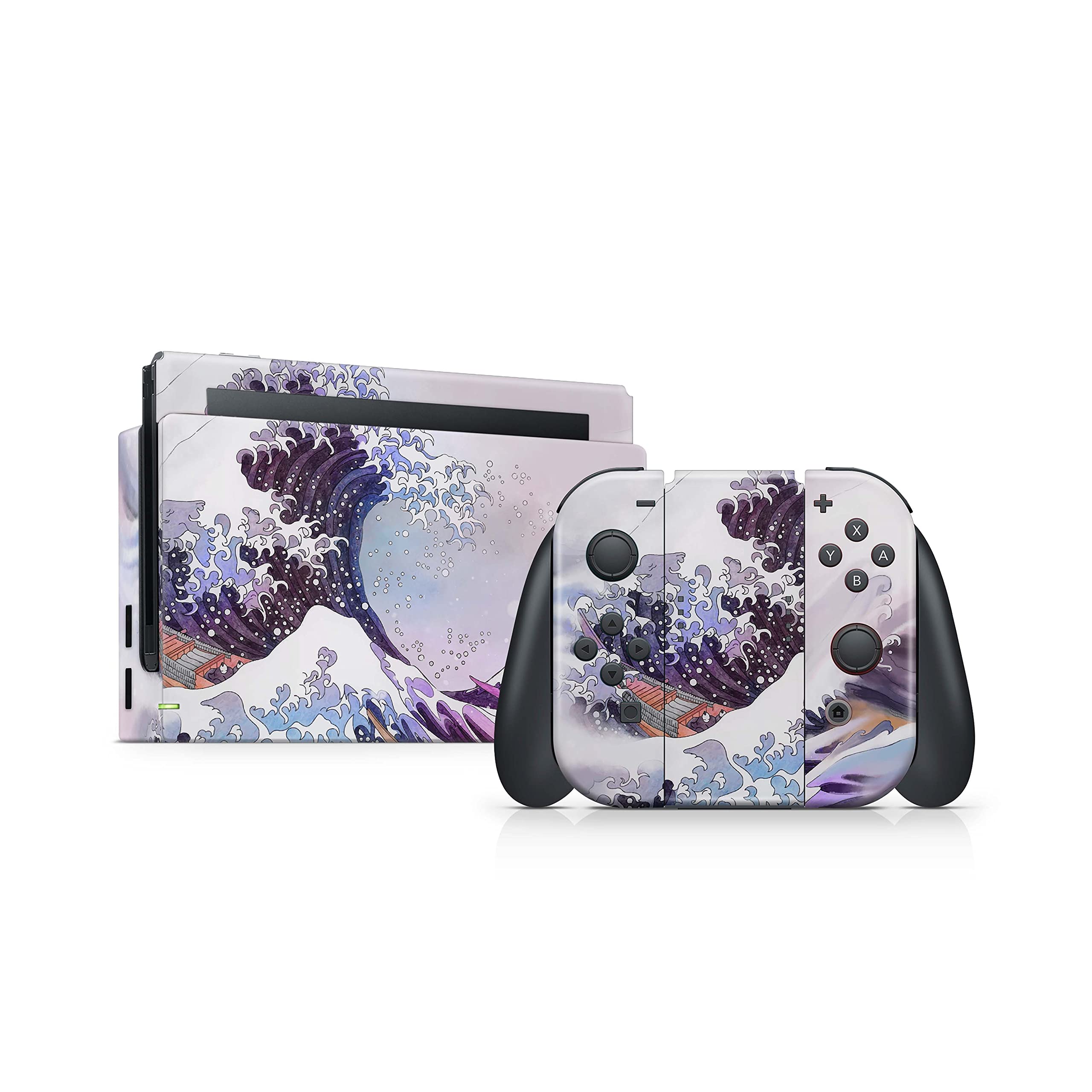 Premium Waterproof Nintendo Switch Skin Wrap - 3M Vinyl Full Body Decal with Kanagawa Wave Design, Compatible with Switch/OLED/Lite - Perfect for Gaming, Travel & Home Decor