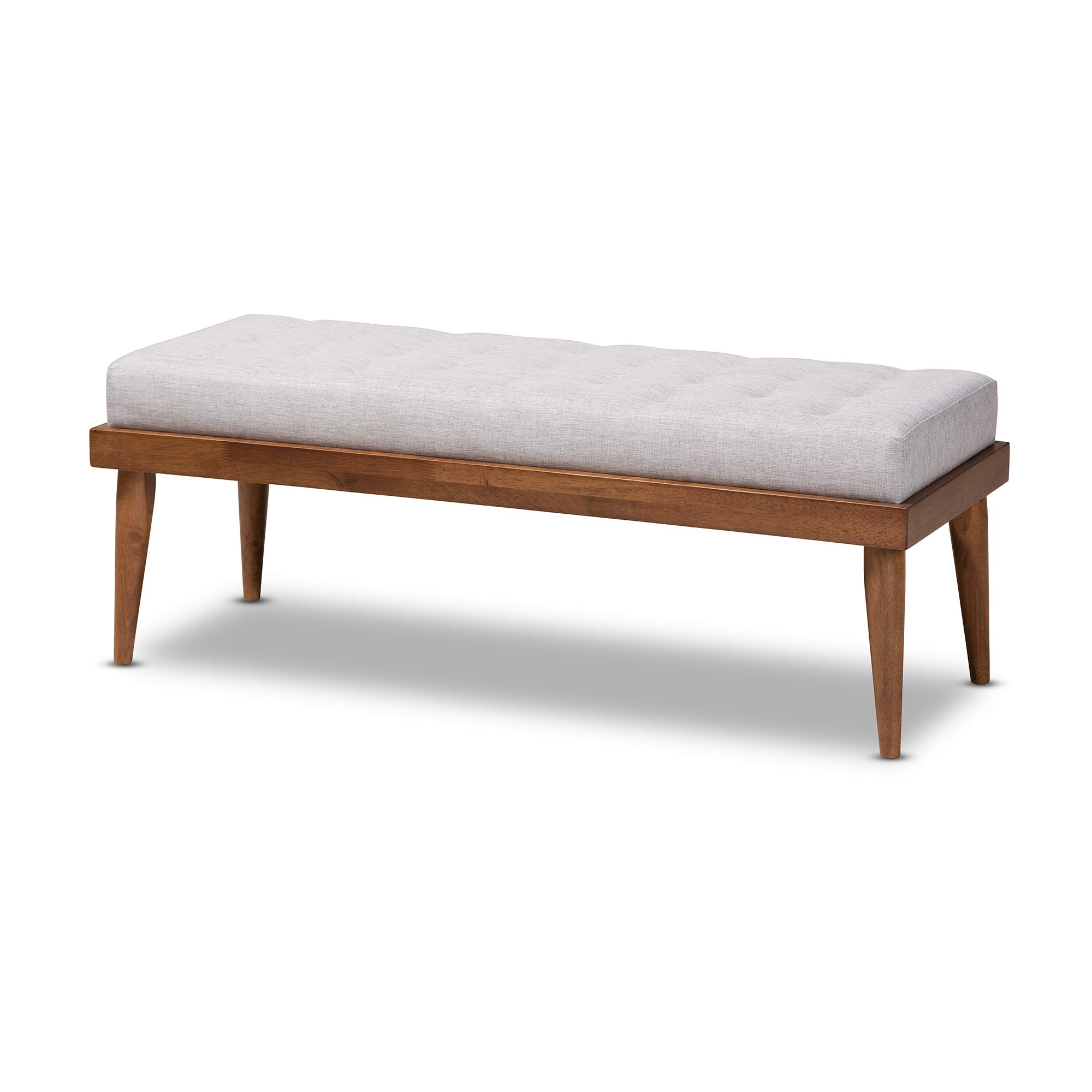 Baxton Studio Modern Wooden Bench with Walnut Finish - Stylish Grayish Beige Upholstered Seat - Perfect for Entryway, Bedroom or Living Room Furniture