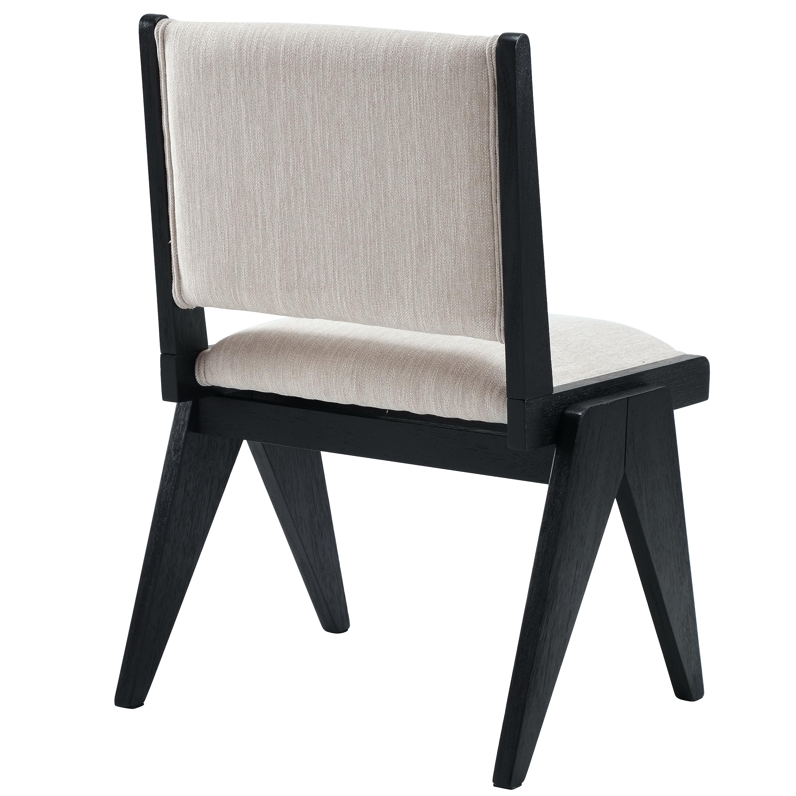 Mid Century Modern Dining Chairs Set of 2 - Beige Linen Upholstered Kitchen Chairs with Black Wood Legs, Farmhouse Style Square Backrest Armless Side Chairs for Dining Room, Kitchen Island & Breakfast Nook