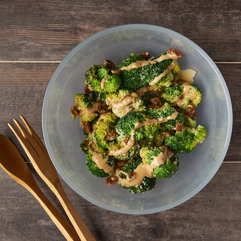 Organic Broccoli with Creamy Tahini & Sweet Golden Raisins - Healthy Vegan Side Dish for Salads, Meal Prep & Family Dinners