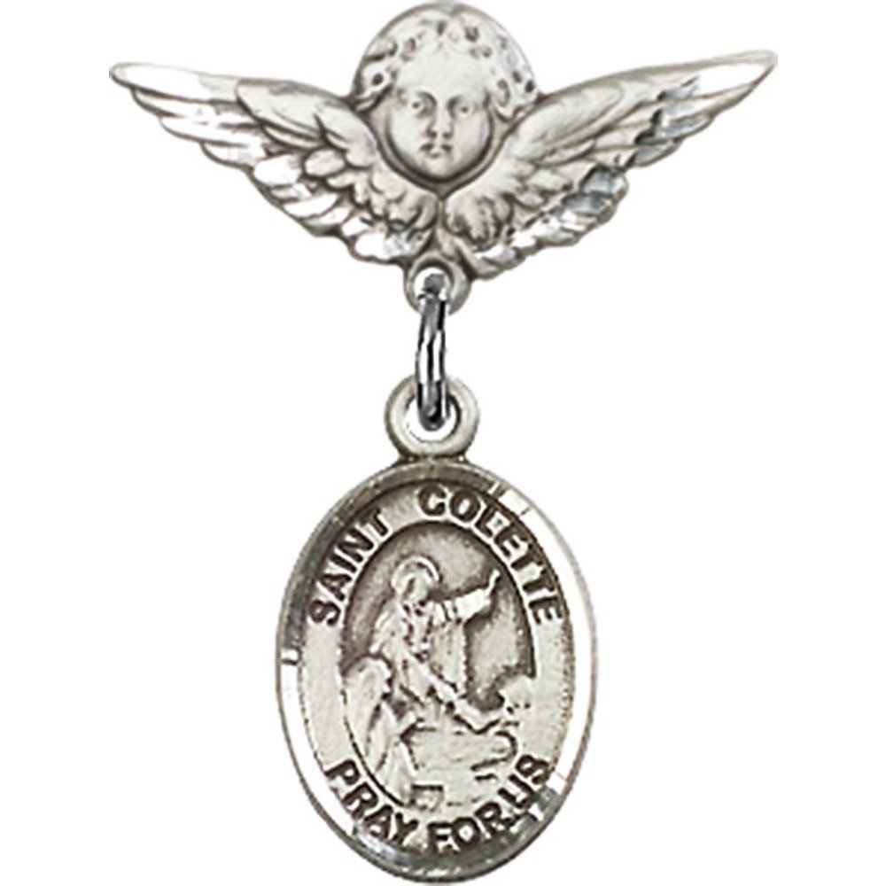 St. Colette Sterling Silver Baby Badge with Angel Wing Charm - 7/8