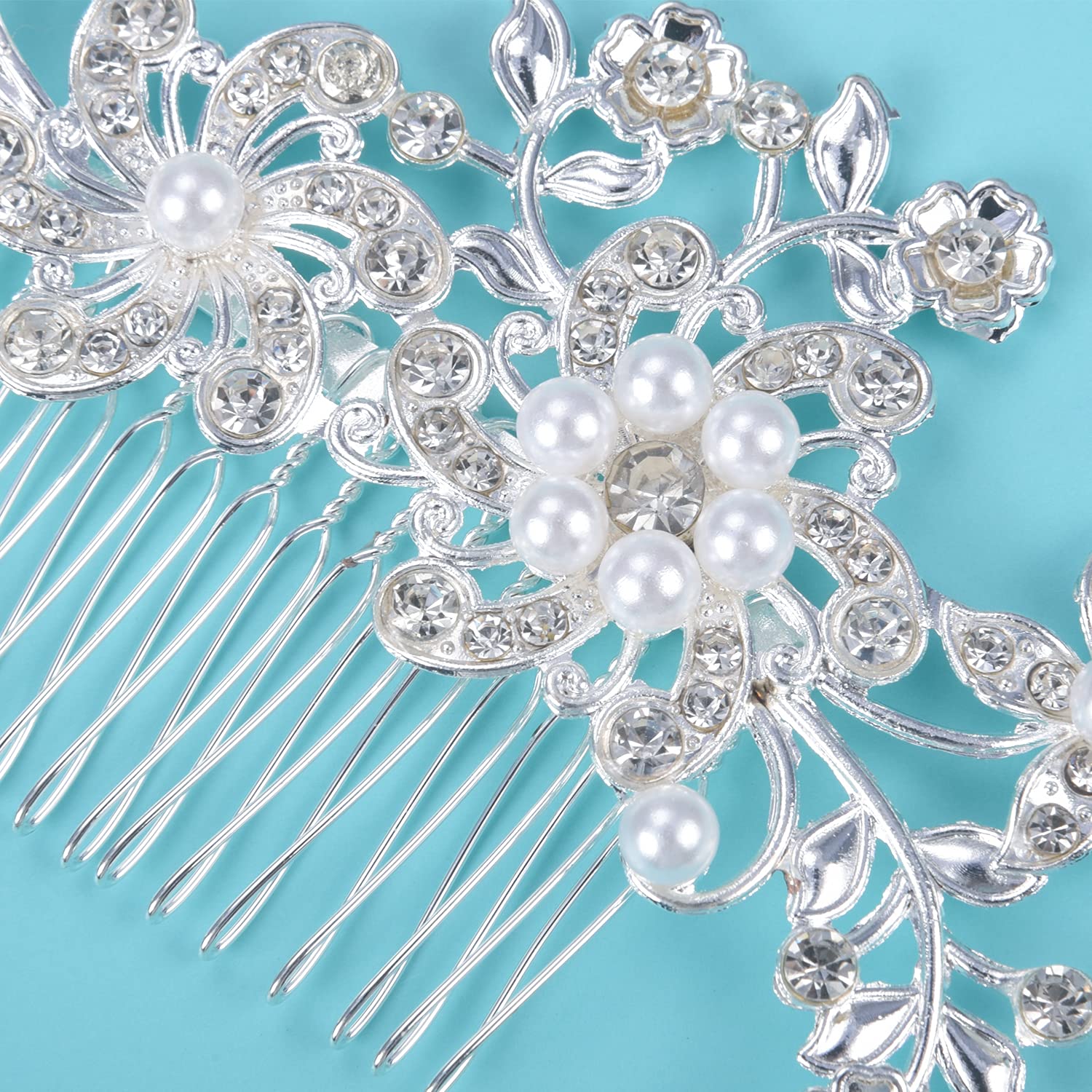 Euvoym 3-Piece Bridal Hair Clip Set - Pearl Flower Side Hair Combs & Wedding Headpiece for Women & Girls | Perfect for Bridal Showers, Weddings & Special Occasions