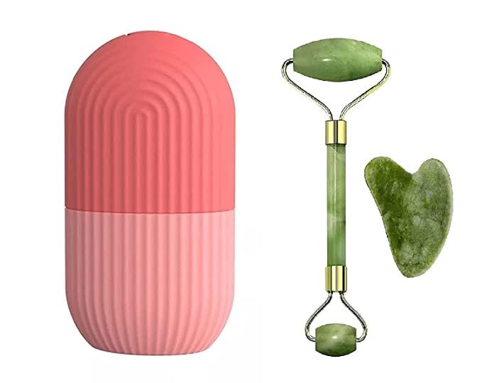 ShopiMoz 2-in-1 Ice Roller & Jade Roller Set for Face, Eyes & Body - Reusable Cooling Massage Therapy for Skin Care & Relaxation - Perfect for Puffiness Relief, Anti-Aging & Stress Relief at Home or Travel