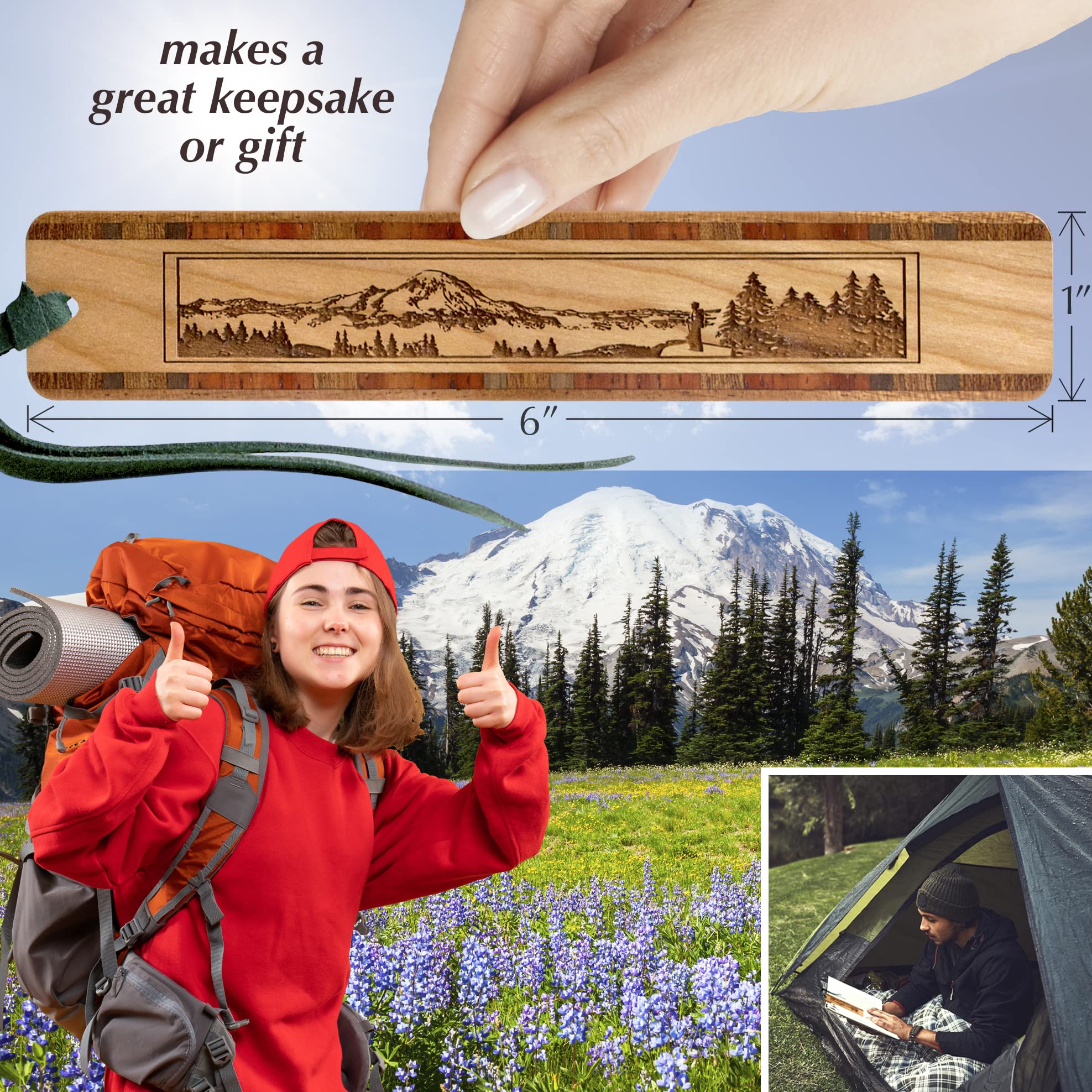 Personalized Engraved Wooden Bookmark with Suede Tassel for Hikers & Book Lovers - Handmade in USA - Perfect Gift for Outdoor Enthusiasts & Readers