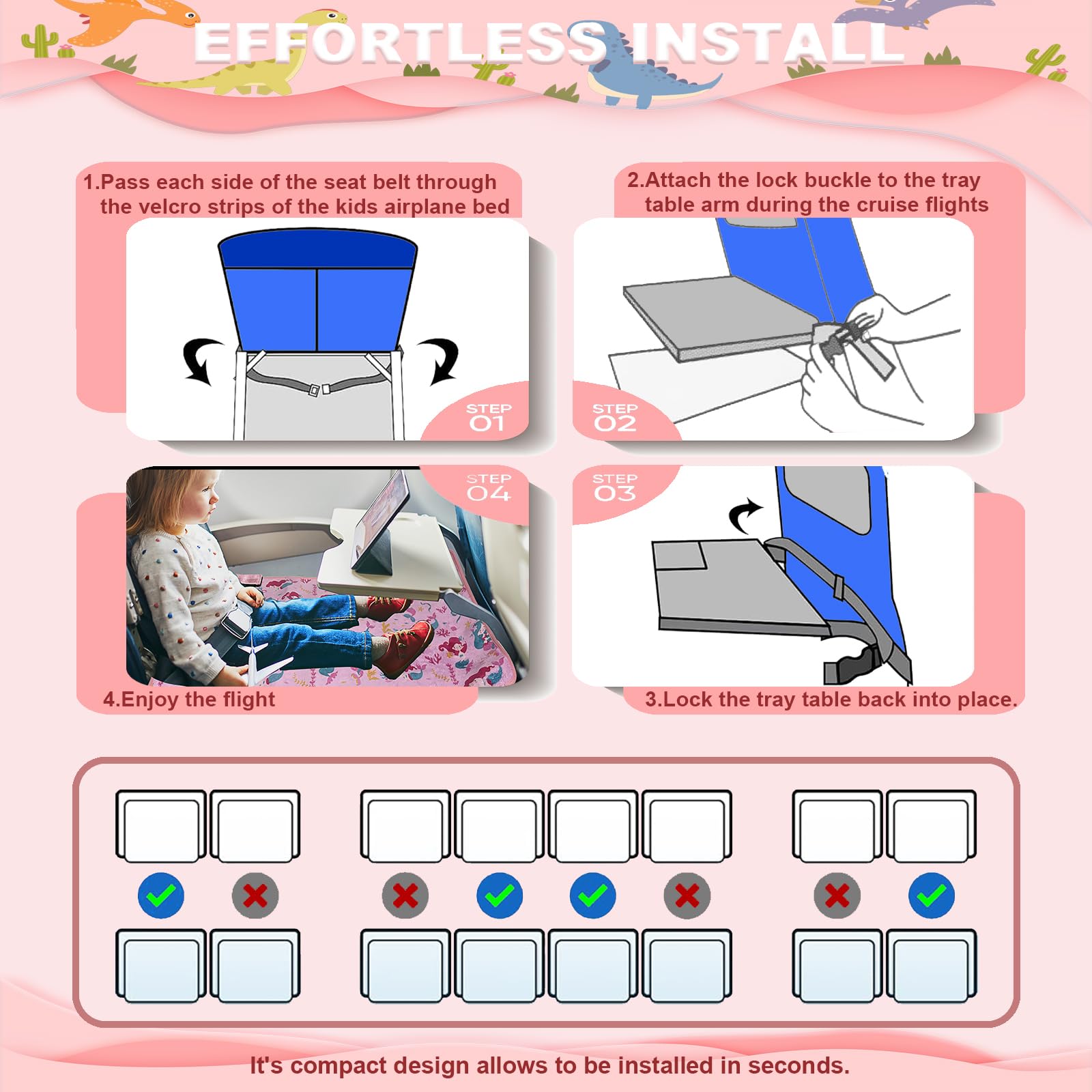MIUUDBY Toddler Airplane Bed Seat Extender for Kids - Portable Infant Foot Rest with Side Pocket | Comfortable Air Travel Sleeping Solution for Babies & Toddlers | Perfect for Long Flights & Family Vacations