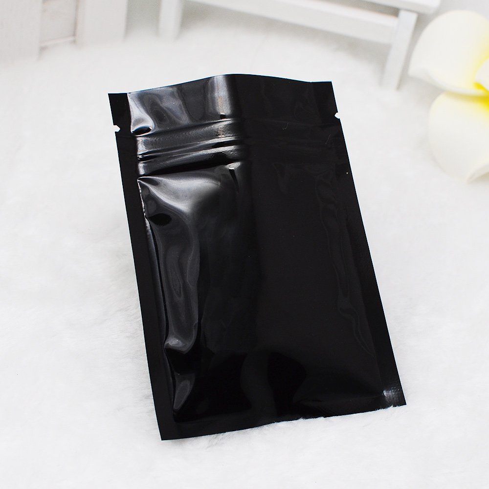 Premium Shiny Double-Sided Color Aluminum Foil Zip Seal Lock Flat Bags 3x4 Inch (100 Pack) - Black | Airtight Food Storage for Snacks, Coffee, Herbs & Small Items | Great for Kitchen, Pantry & Travel Organization