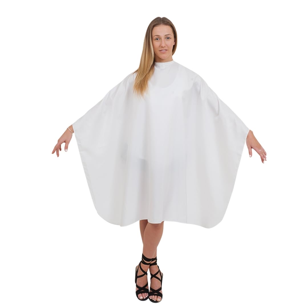 Professional White Hair Cutting Cape Apron for Salon & Barber - Durable Hairdressing Smock for Men & Women - Perfect for Haircuts, Styling & Grooming in Salons & Barbershops