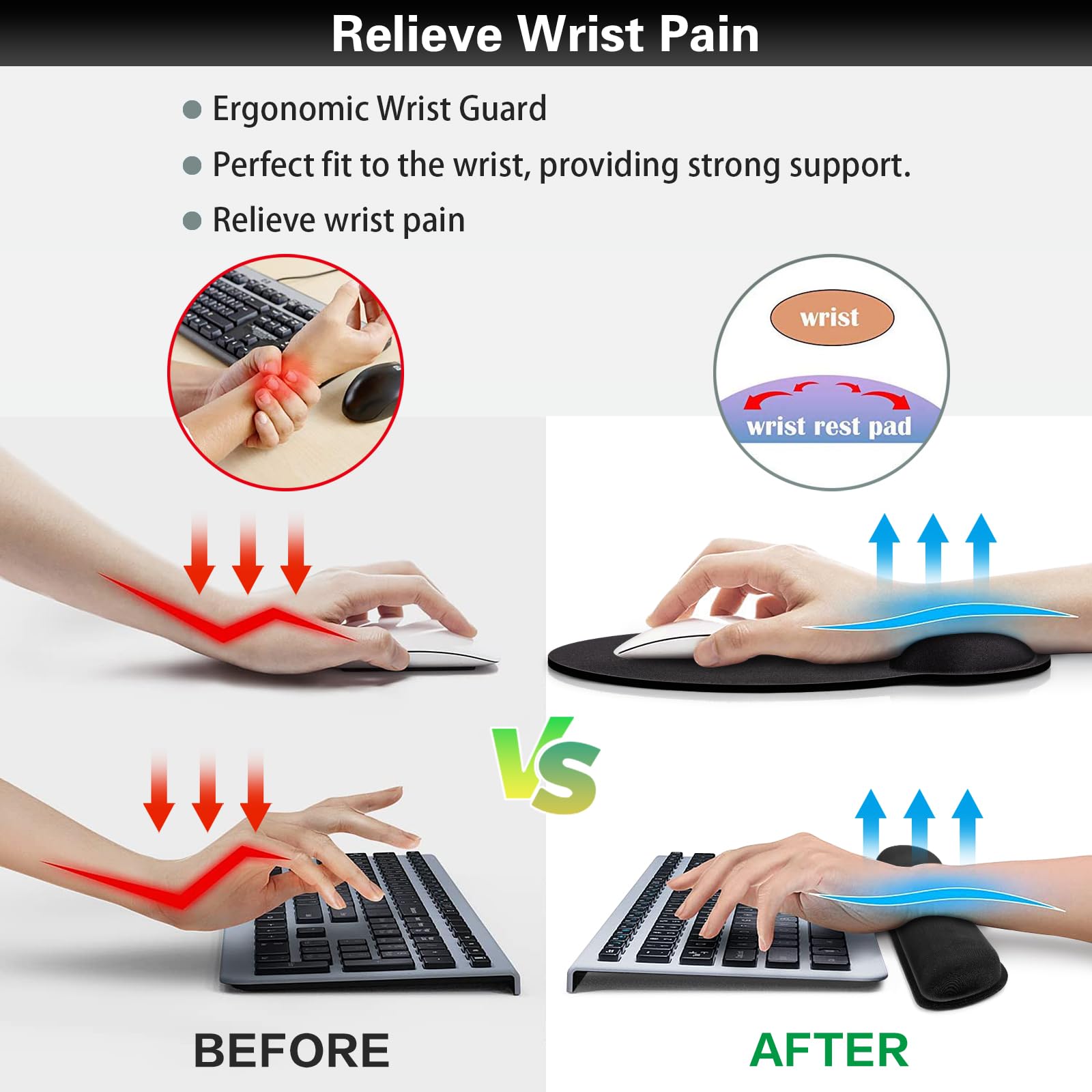 Qomolama 3-in-1 Ergonomic Mouse Pad with Wrist Rest & Anti-Skid Base - Memory Foam Gaming Mouse Pad Set with Gel Keyboard Wrist Support for Office, Gaming & Computer Workstations
