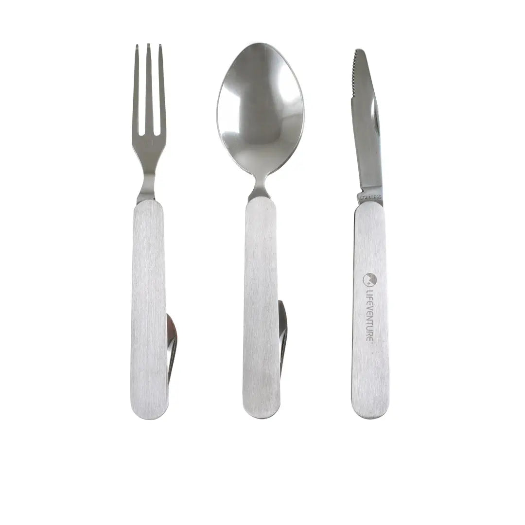 Lifeventure Stainless Steel Folding Cutlery Set - Compact Travel Utensils for Camping, Hiking & Outdoor Adventures | Eco-Friendly Reusable Cutlery Kit with Case