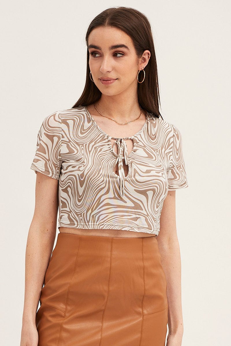 Abstract Print Mesh Top - Women's Fashion Blouse for Casual Wear & Summer Outfits | Boho Style & Streetwear