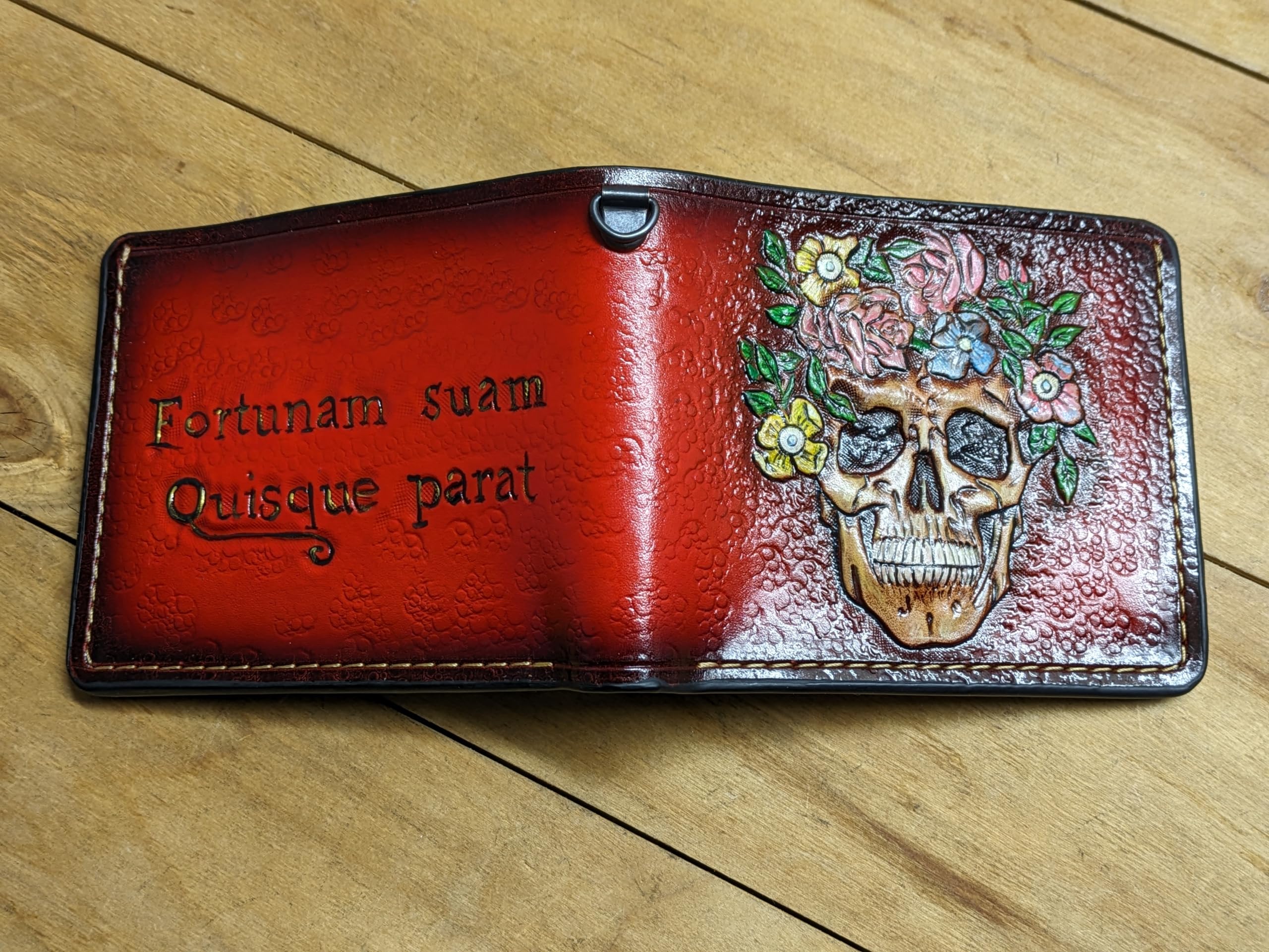 3D Carved Genuine Leather Men's Wallet with Skull & Floral Design - Handmade Biker Wallet, Custom Personalized Gift for Men - Perfect for Motorcycle Riders, Everyday Carry & Unique Gifting