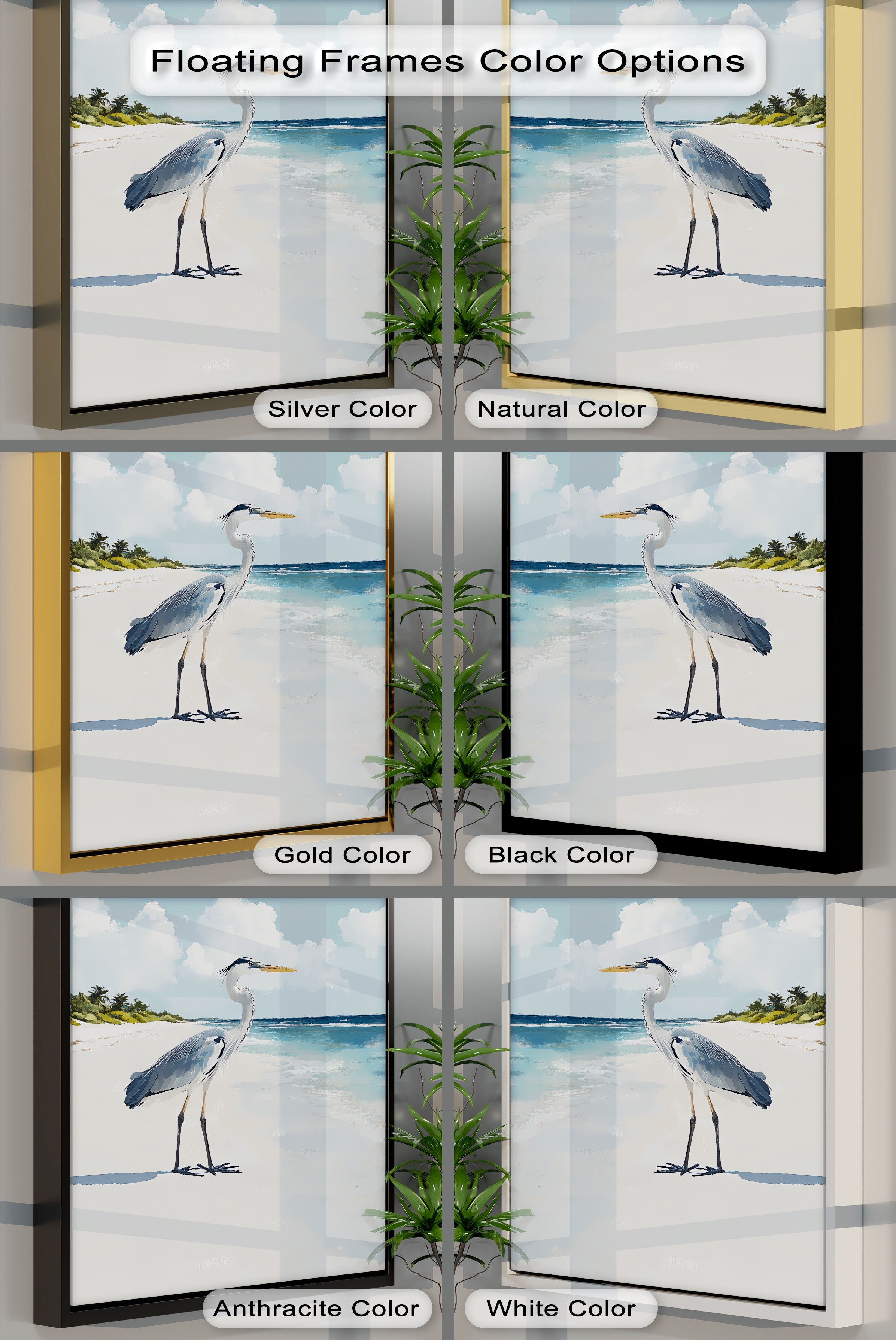 Coastal Heron Under Blue Skies - Tropical Beach Canvas Wall Art Print for Living Room, Bedroom & Office Decor | Nature Landscape Painting Home Decoration