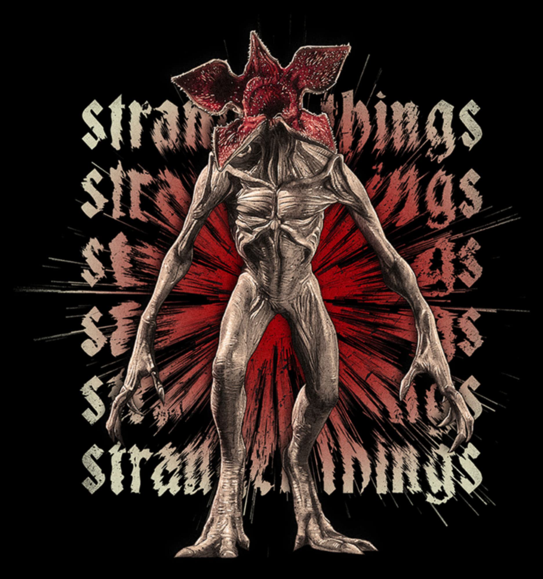 Junior's Stranger Things Demogorgon Monster Logo Stacked T-Shirt | Official Netflix Merchandise | Cool Graphic Tee for Kids & Teens | Perfect for Halloween, Cosplay & TV Show Fans