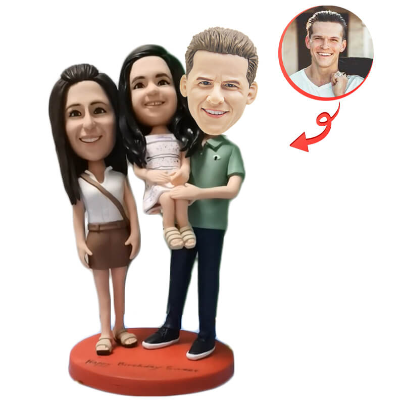 Custom Couple Bobblehead - Personalized Dad and Mom Holding Daughter Figurine - Unique Family Keepsake Gift for Anniversaries, Birthdays & Home Decor