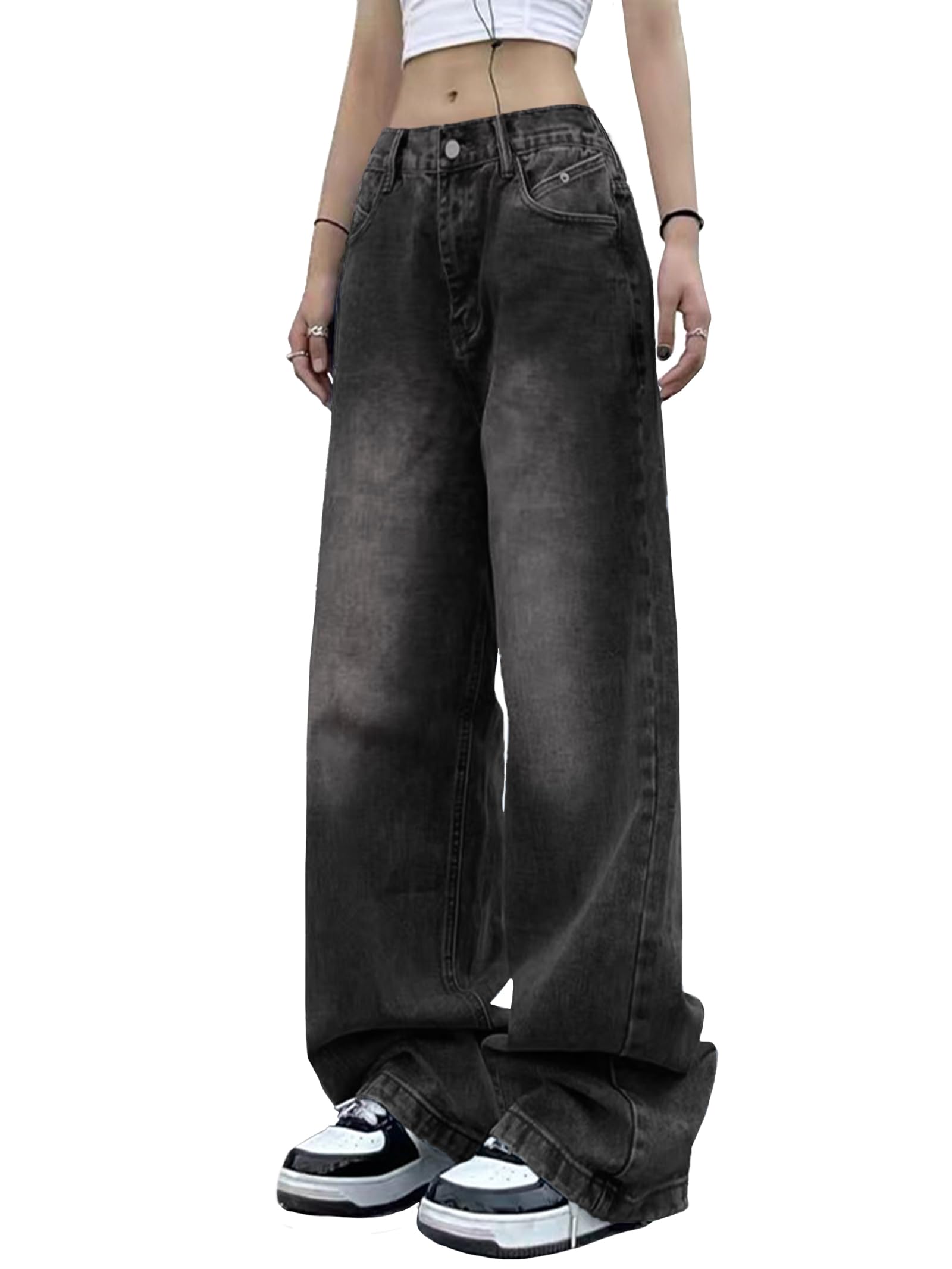 EMMIOL Women's 90s Baggy Jeans - Mid Waist Wide Leg Denim Pants for Casual Outfits