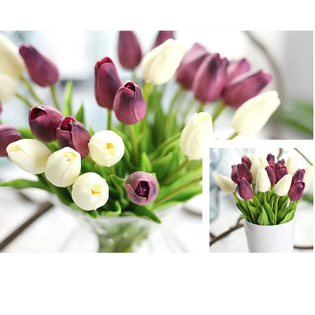 30PCS Real-Touch Artificial Tulip Flowers - PU Fake Tulips Bouquet for Home Decor, Wedding Centerpieces, Party Table Arrangements - Perfect for Spring Decor, Bridal Showers & DIY Floral Projects