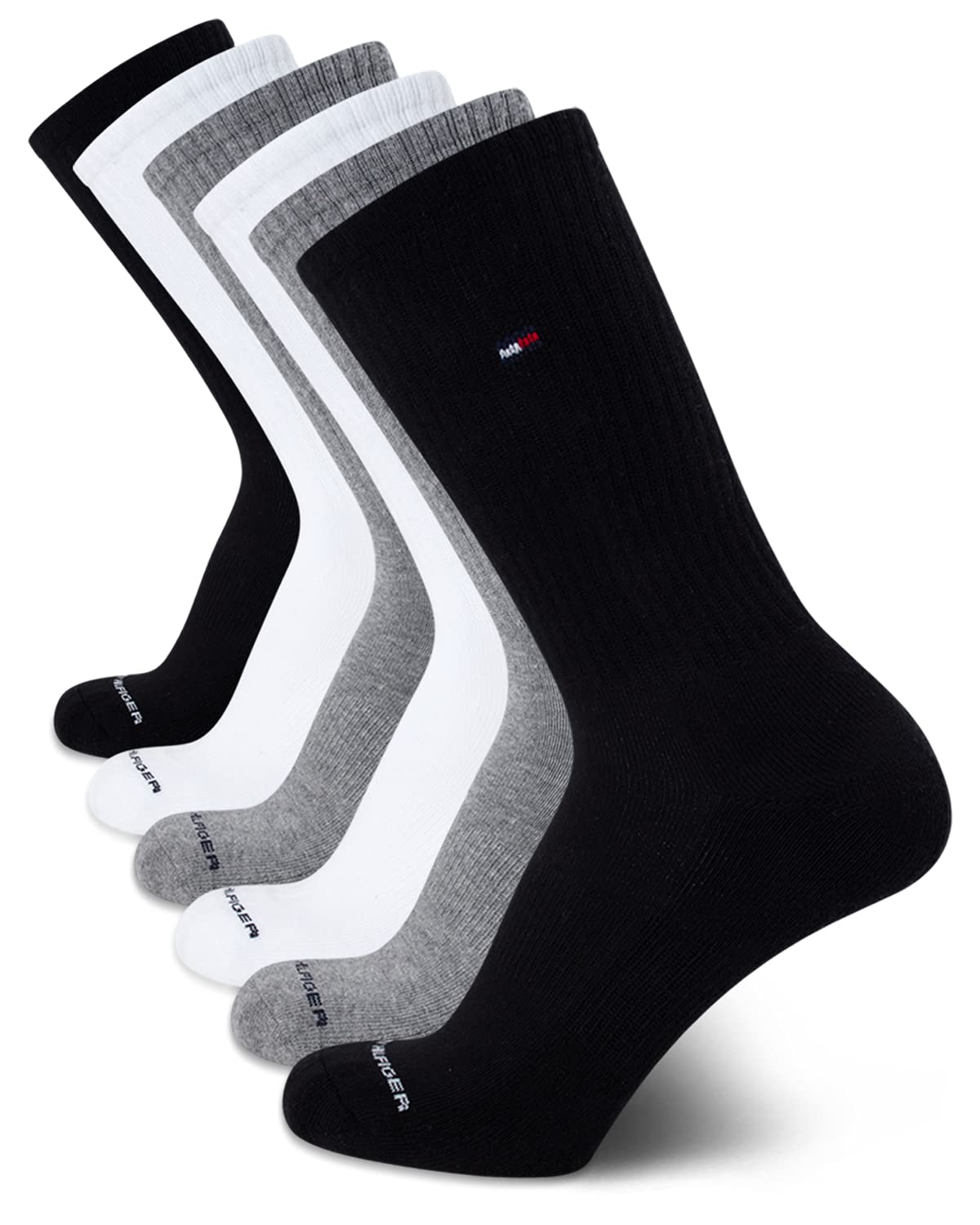 Tommy Hilfiger Men's Athletic Crew Socks 6-Pack - Performance Cushion Comfort Socks for Running, Gym & Daily Wear - Breathable Cotton Socks for Men (Sizes 7-12) - Perfect for Sports, Work & Casual Outfits