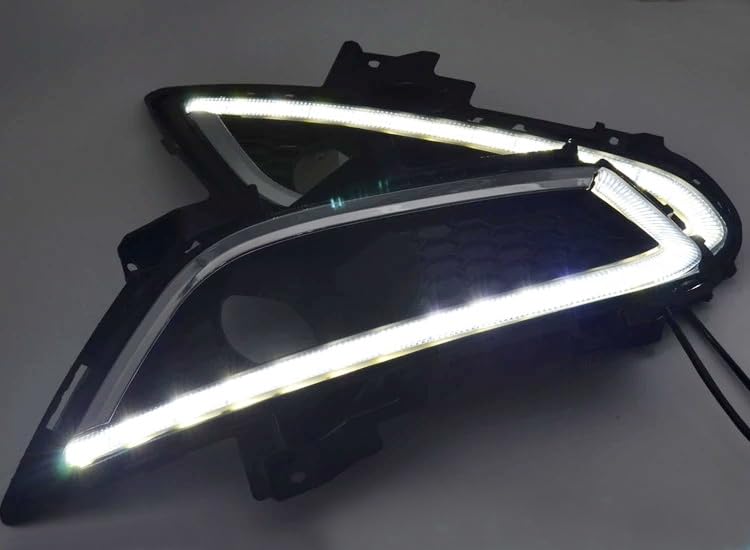 iJDMTOY Xenon White LED Daytime Running Lights & Fog Lamps for Ford Fusion 2013-2016 | 2x DRL Bezel Assemblies with 16 High-Power LEDs Each | Enhanced Visibility & Style for Day & Night Driving