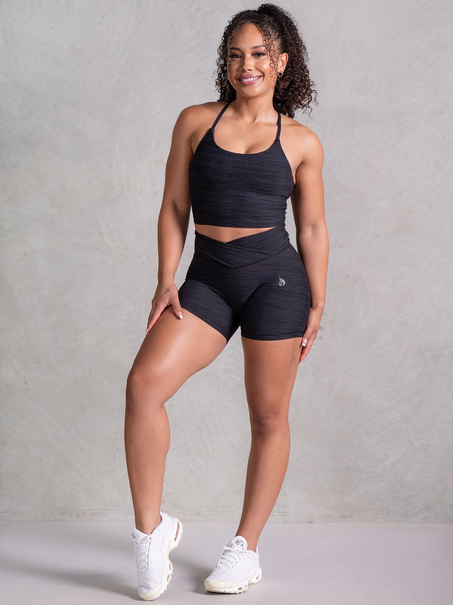 Women's Icon Tank Bra - Black Marl Sports Bra for Yoga, Running & Gym Workouts