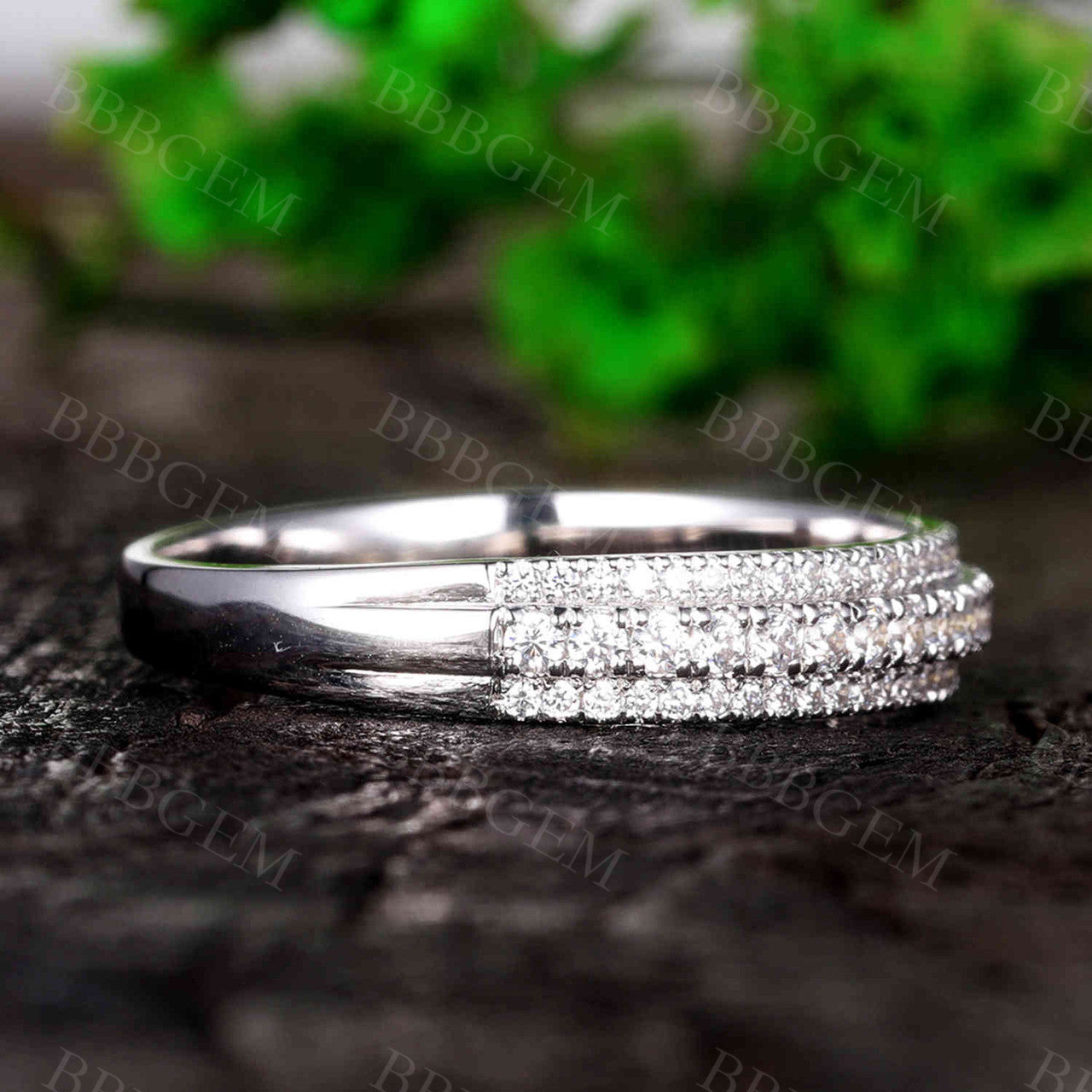 Solid White Gold Moissanite Wedding Band for Women - 3 Row Moissanite Engagement Ring | Perfect for Bridal Jewelry, Anniversary Gifts & Special Occasions