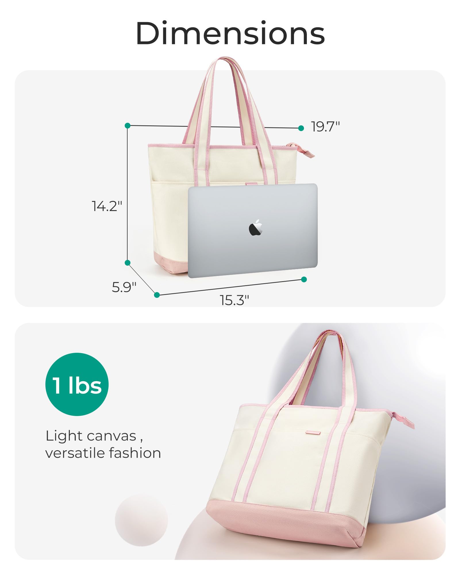 BAGSMART Women's Canvas Tote Bag with Zipper & Multiple Compartments - Stylish Shoulder Handbag for Travel, Shopping, Work & Daily Use | Durable & Spacious Organizer Purse for Commute, Beach & Office Essentials