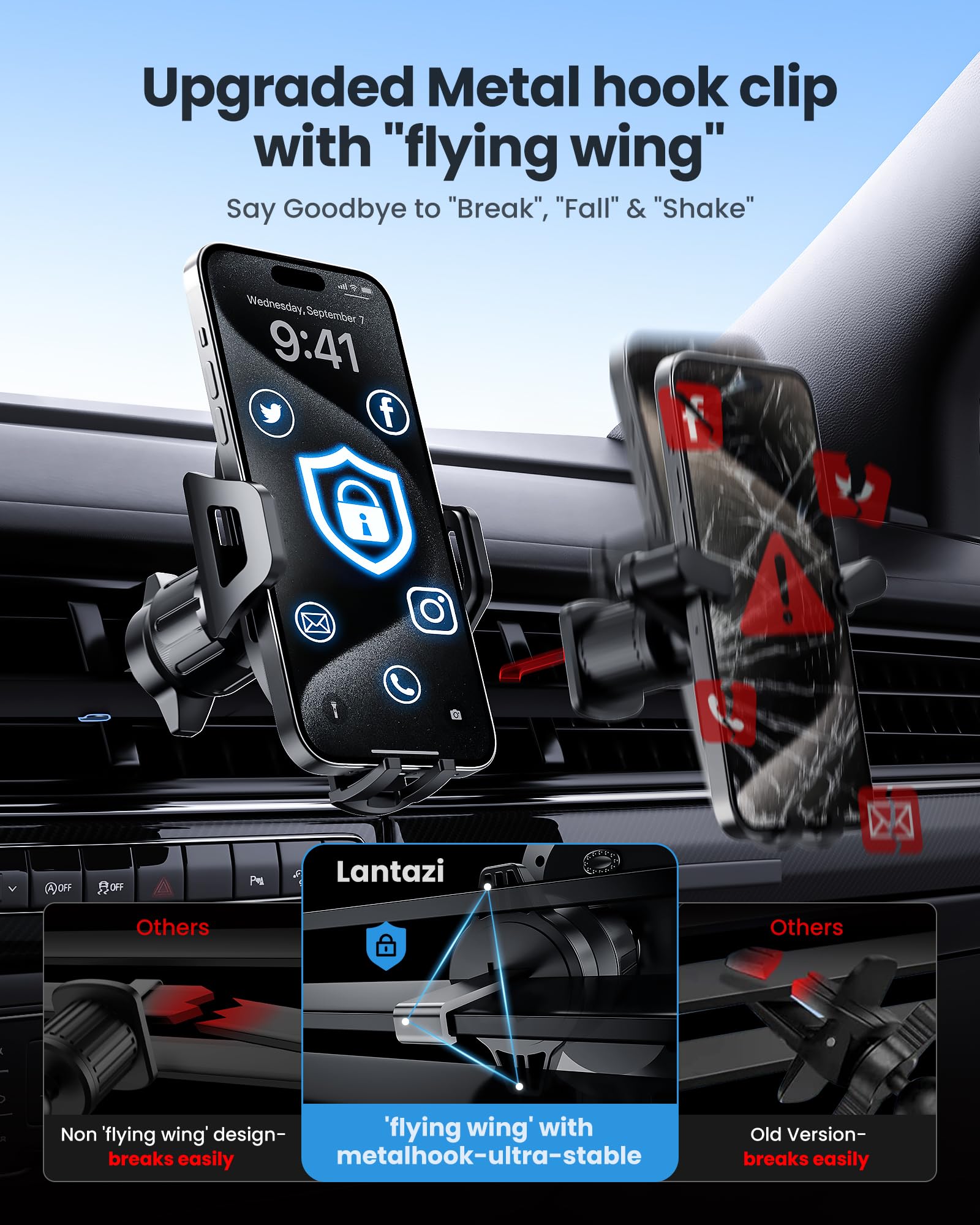 2024 Upgraded Metal Hook Car Phone Holder - 360° Adjustable Air Vent Phone Mount for iPhone 15/14, Samsung S24/S23 & All Smartphones - Secure Hands-Free Driving Accessory (Black) | Perfect for Commuting, Road Trips & GPS Navigation