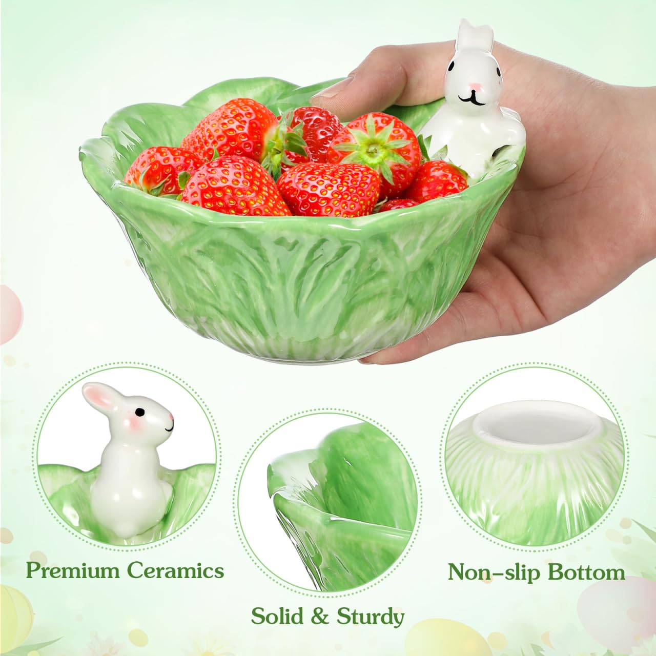 Ceramic Bunny Cabbage Bowl - Easter Rabbit Serving Dish for Fruit Salad, Snacks & Decor | Cute Easter Tableware for Home Decor & Party Serving