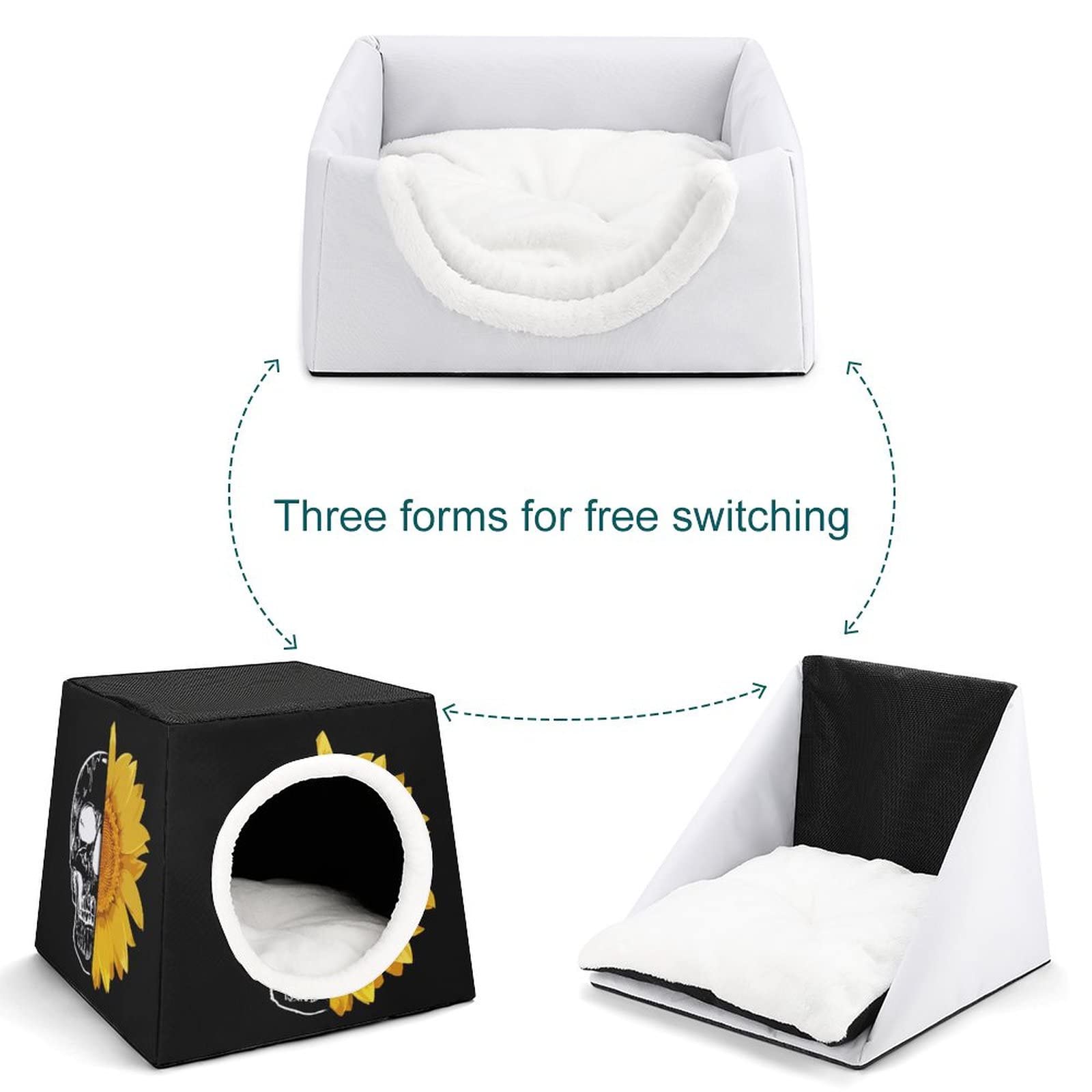 Personalized Cat House - Printed Cat Cube & Condo with Sunflower Skull Design - Indoor Pet Bed & Sofa Cave for Cozy Napping - Perfect for Small Spaces & Apartment Living