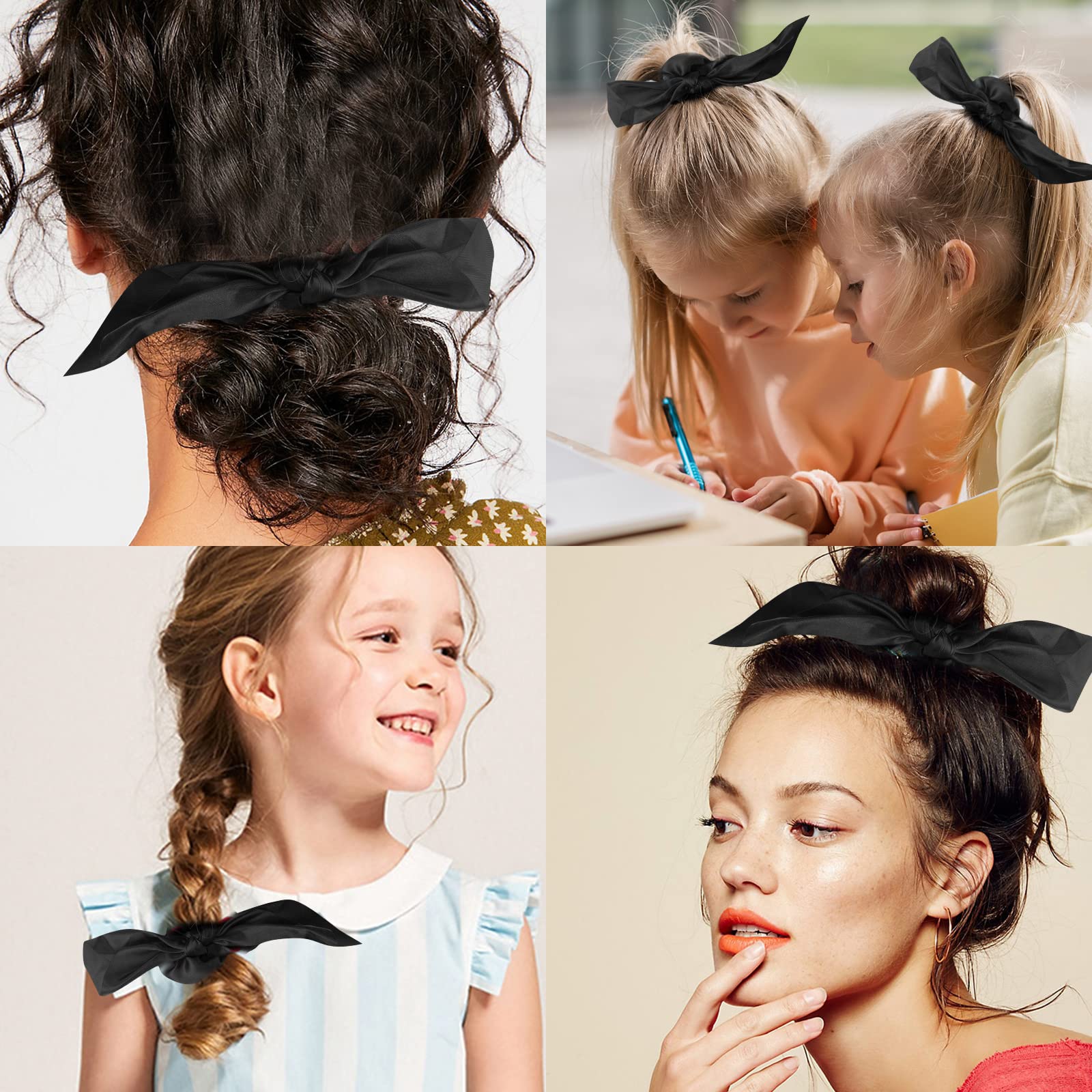 20 Pack Black Satin Scrunchies for Women - Soft Hair Ties for Thick Hair, Cute Bow Hair Accessories with Ribbon for Girls (20 Pcs) - Perfect for School, Work, Gym & Everyday Styling