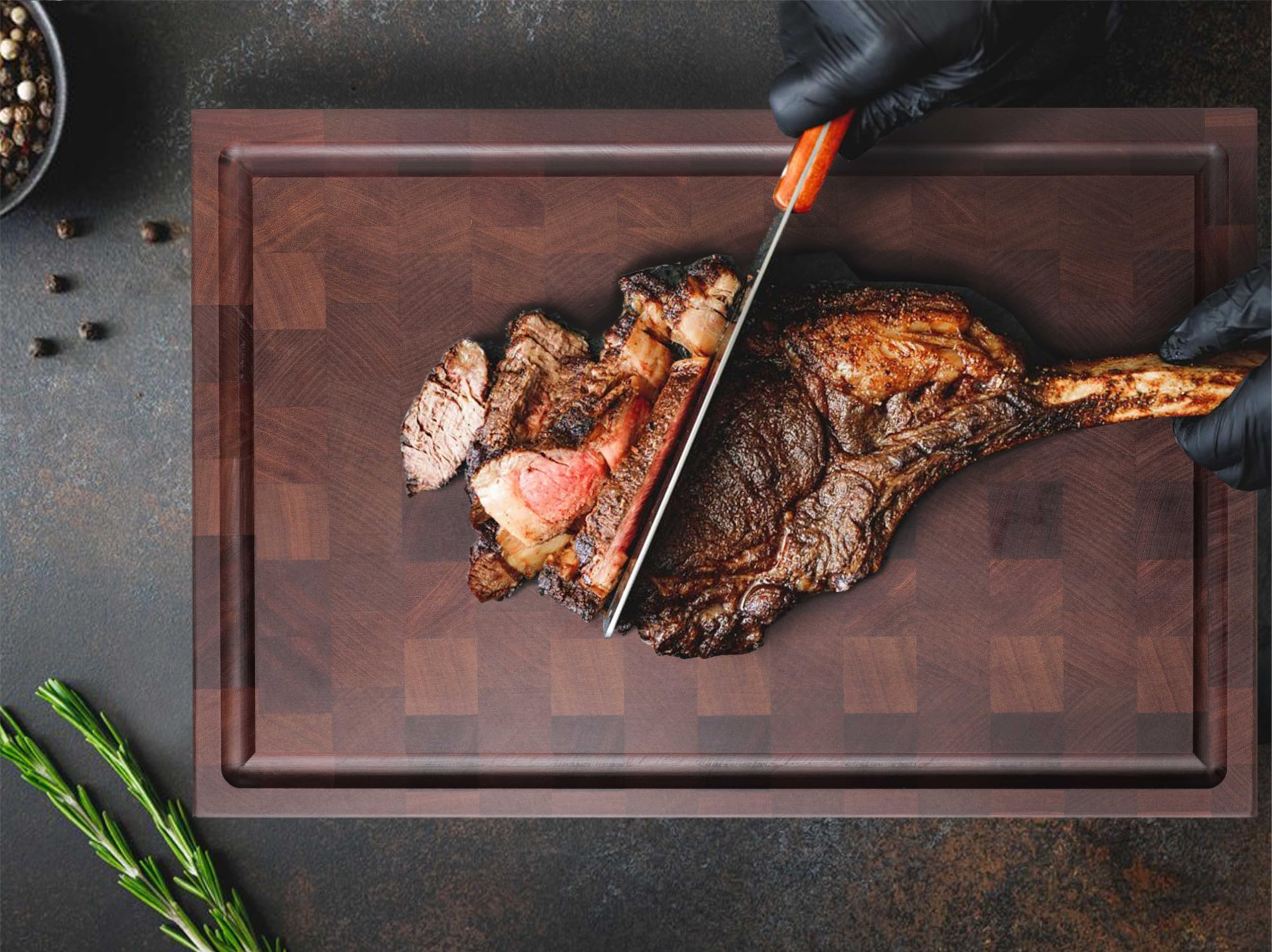 Premium Handmade Reversible End Grain Mahogany Cutting Board - Heavy Duty Chopping Block with Non-Slip Feet, Juice Groove & Built-in Handles - Perfect for Meat, Cheese, Vegetables & Charcuterie - Ideal for Kitchen, BBQ, Camping & Outdoor Cooking (22
