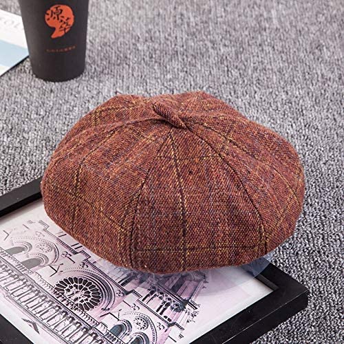 DYGM Women's Wool Plaid Beret Hat - British Style Retro Octagonal Winter Warm Hat for Autumn & Winter, Elegant Artist Design, One Size (Color A) - Perfect for Casual Outfits, Outdoor Activities & Fashion Accessories