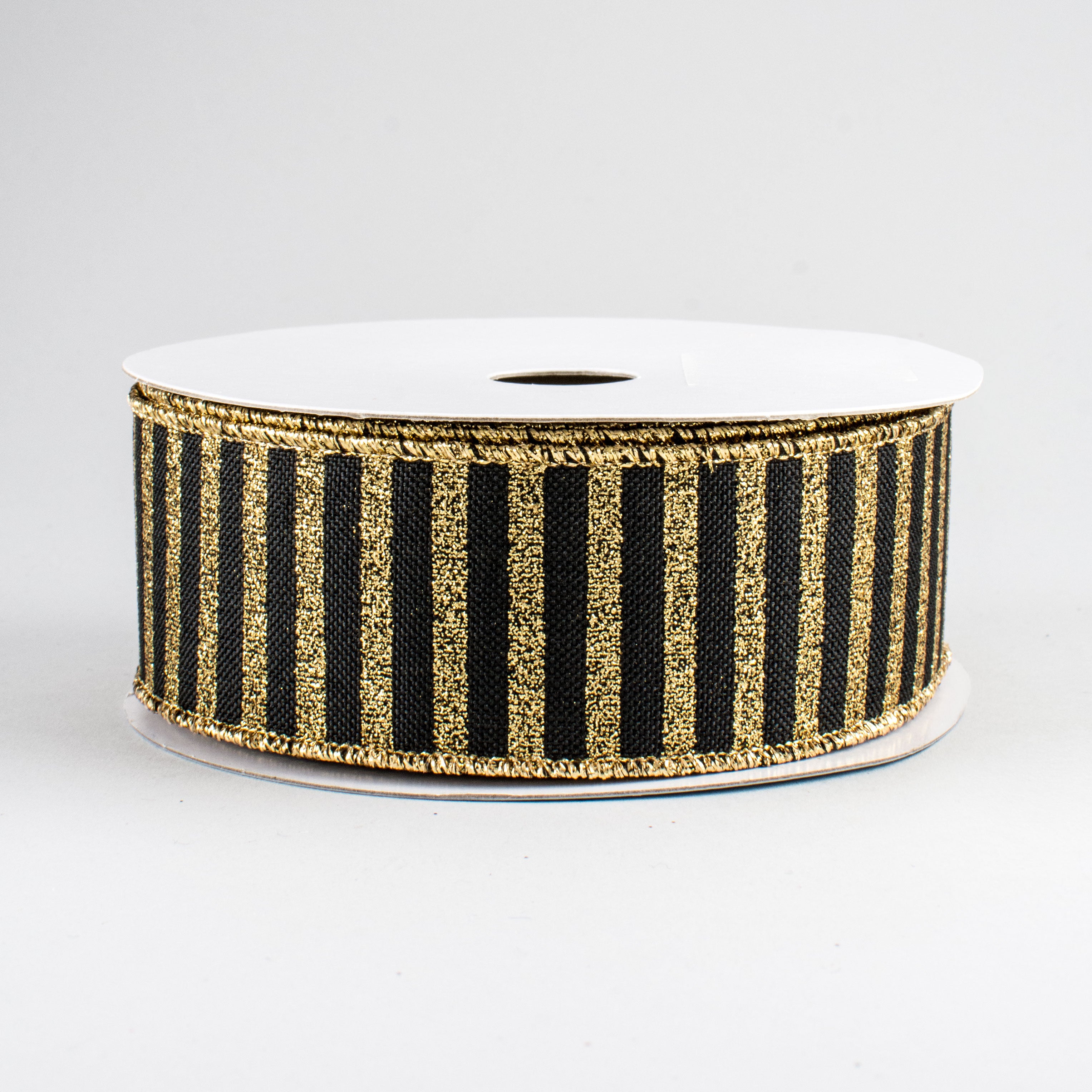 1.5 Inch Glitter Stripe Canvas Ribbon - Black & Gold Decorative Ribbon (10 Yards) for Gift Wrapping, DIY Crafts, Party Decorations, and Scrapbooking