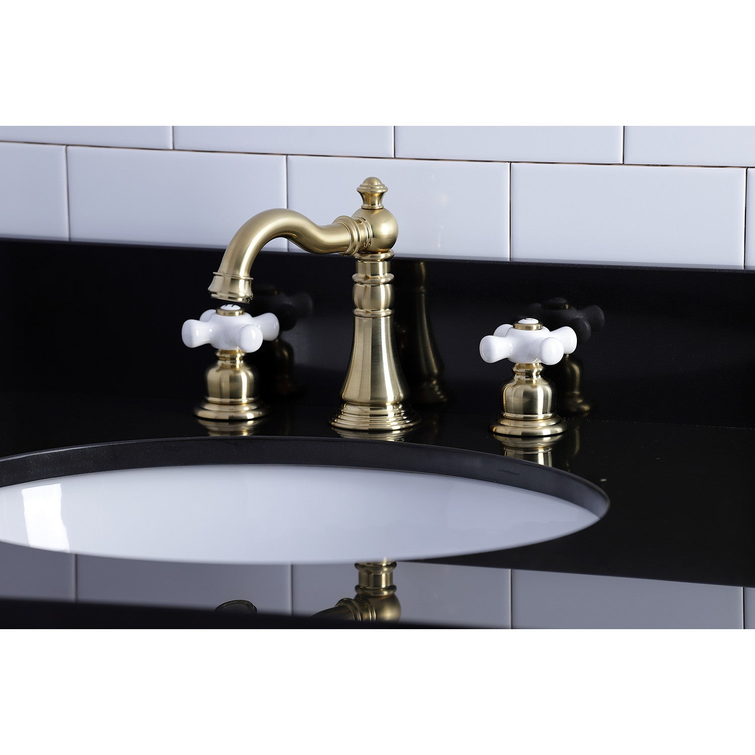American Classic FSC1973PX Two Handle 3-Hole Widespread Bathroom Faucet with Brass Pop-Up Drain - Brushed Brass Finish for Vanity Sink - Perfect for Modern and Traditional Bathroom Decor