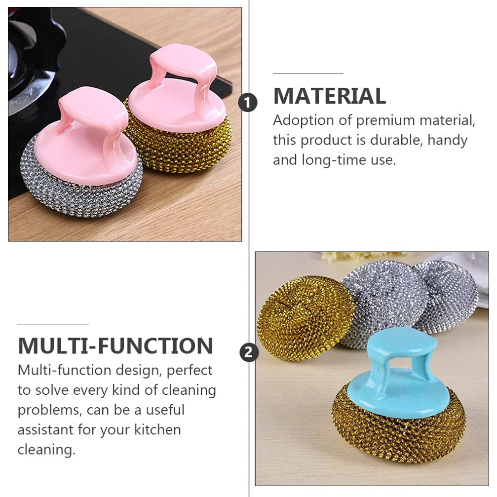 8-Pack Cabilock Stainless Steel Scrubber Balls with Plastic Handle - Heavy Duty Dish Scrubber for Pots, Pans & Cookware - Kitchen Cleaning Brush for Tough Stains, Burnt Food & Grease (Perfect for Grill Grates, Oven Racks & Baking Sheets)