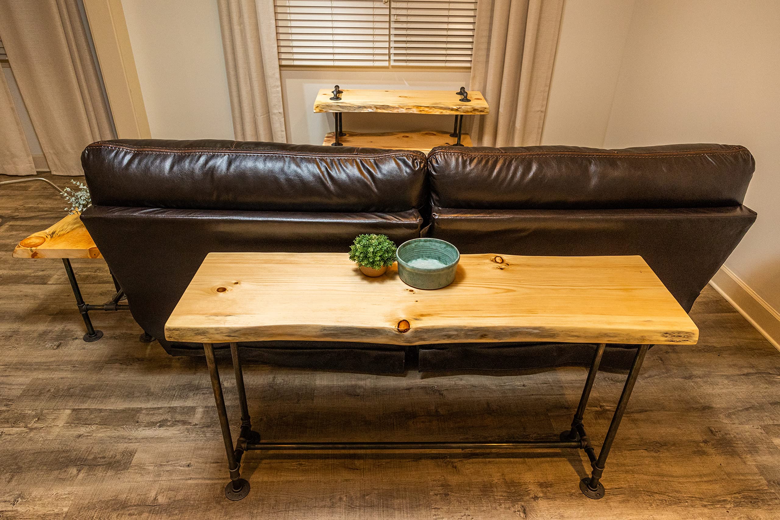 Rustic Industrial Pipe Sofa Table - Unfinished Live Edge Wood Console Table for Entryway, Living Room, or Behind Couch - Perfect for Farmhouse & Industrial Home Decor