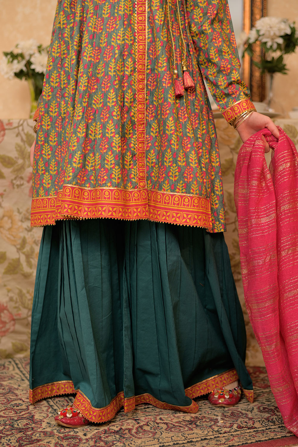 Elegant Cotton Lawn Gold Printed Red Stitched Suit for Senorita - Perfect for Weddings, Parties & Special Occasions
