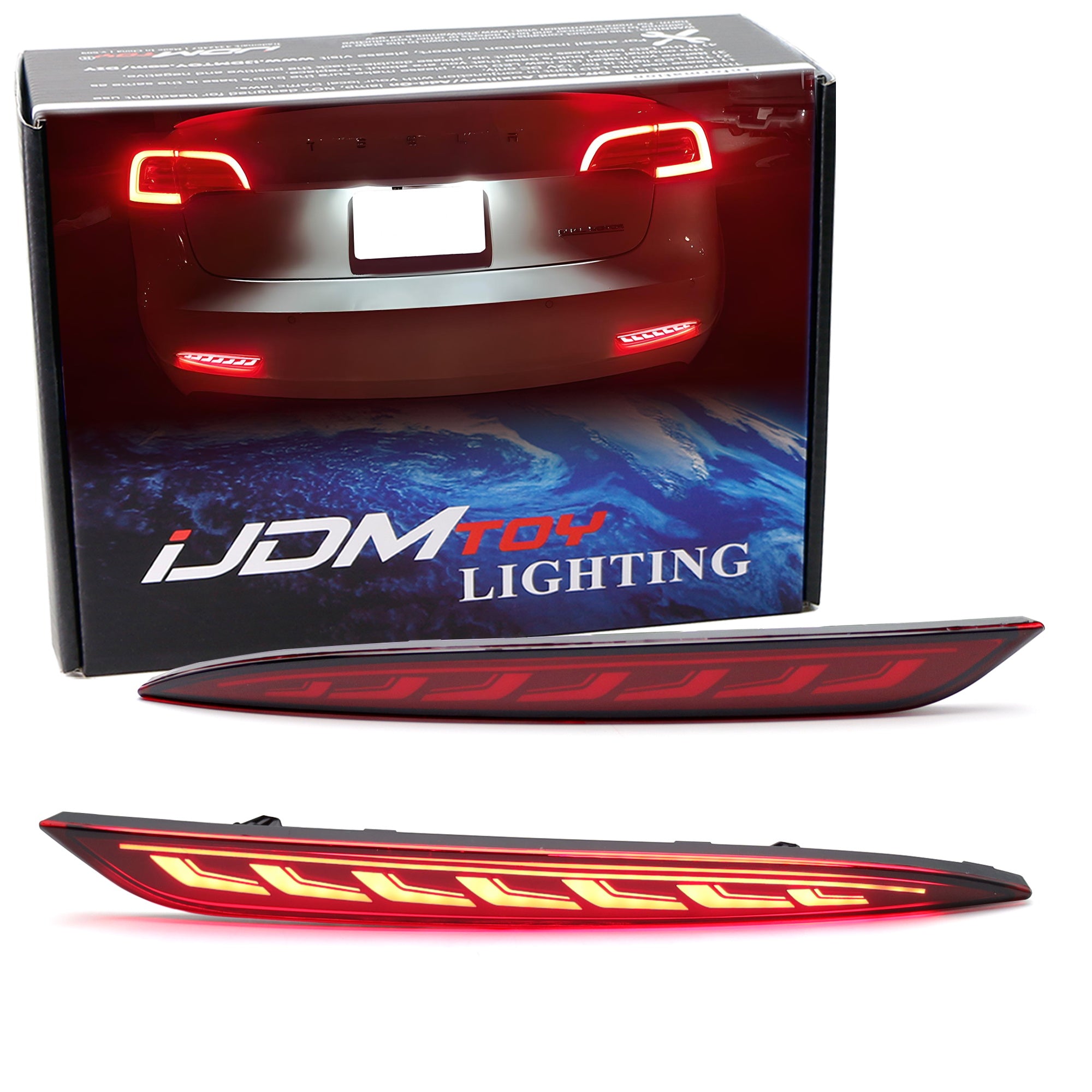 Full LED Bumper Reflector Brake & Sequential Turn Signal Lights for 2017-2023 Tesla Model 3 - Upgrade Your Rear Lighting for Enhanced Safety & Style (Perfect for Night Driving & Custom Car Mods)